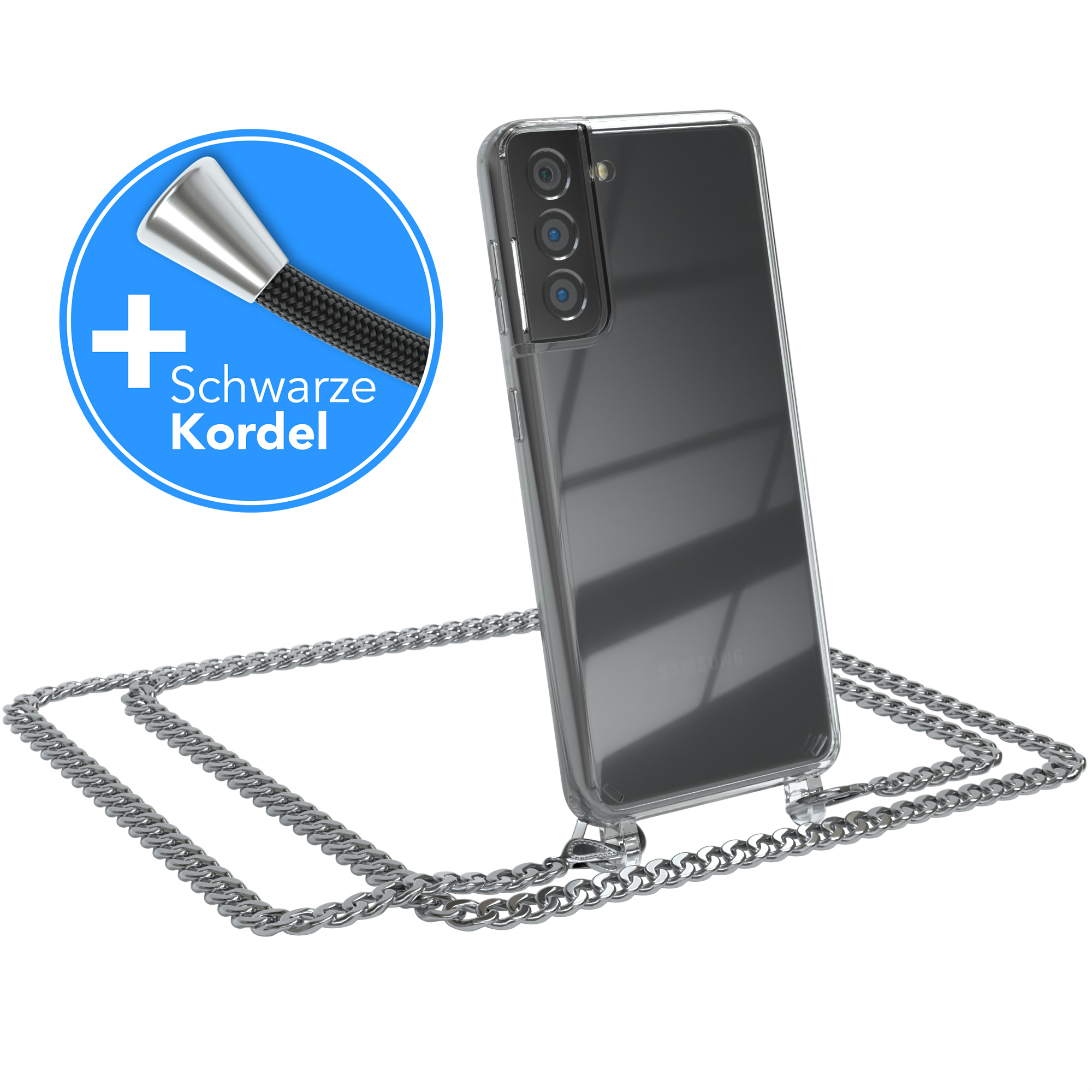 EAZY CASE Samsung, Handykette + Umhängetasche, extra Silber S21 Galaxy Kordel Metall 5G, Schwarz