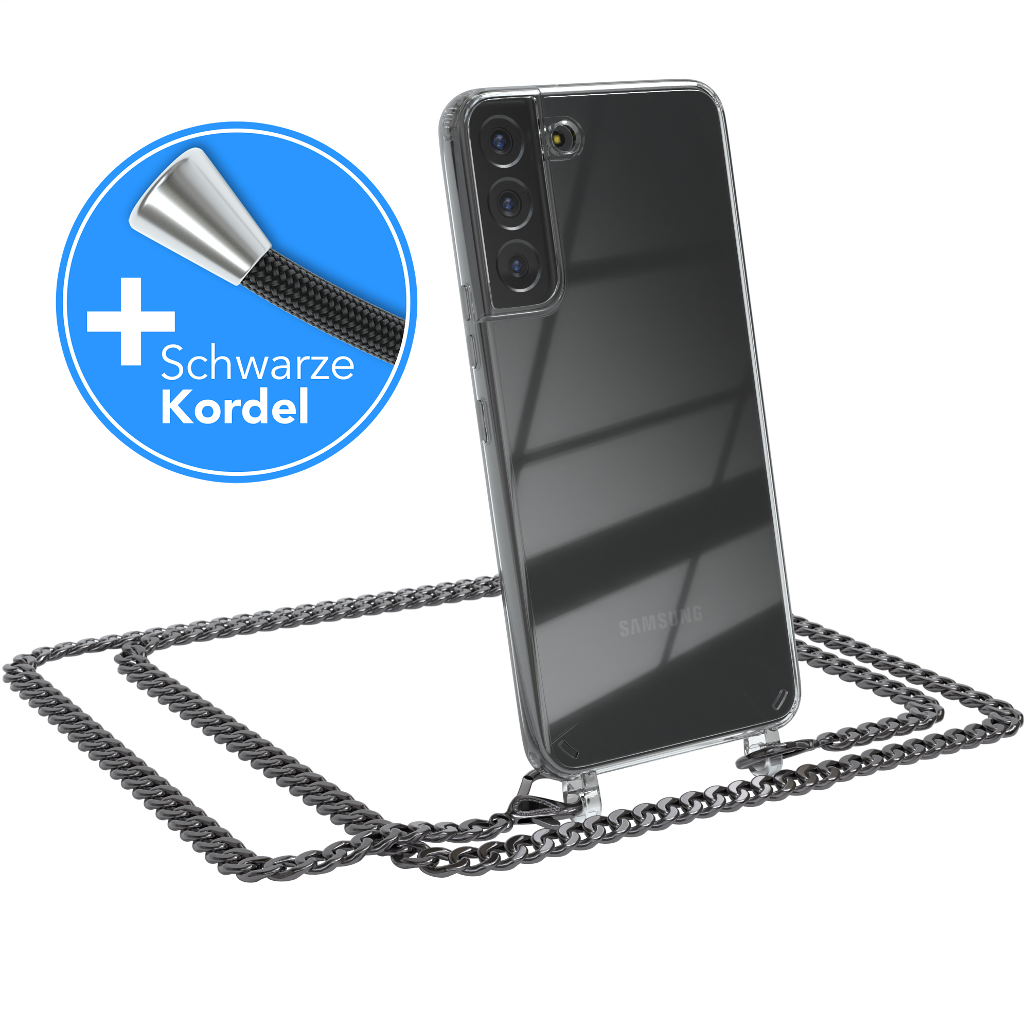 EAZY CASE Handykette Metall Grau + Anthrazit Galaxy 5G, Schwarz, Plus S22 extra Kordel Samsung, Umhängetasche