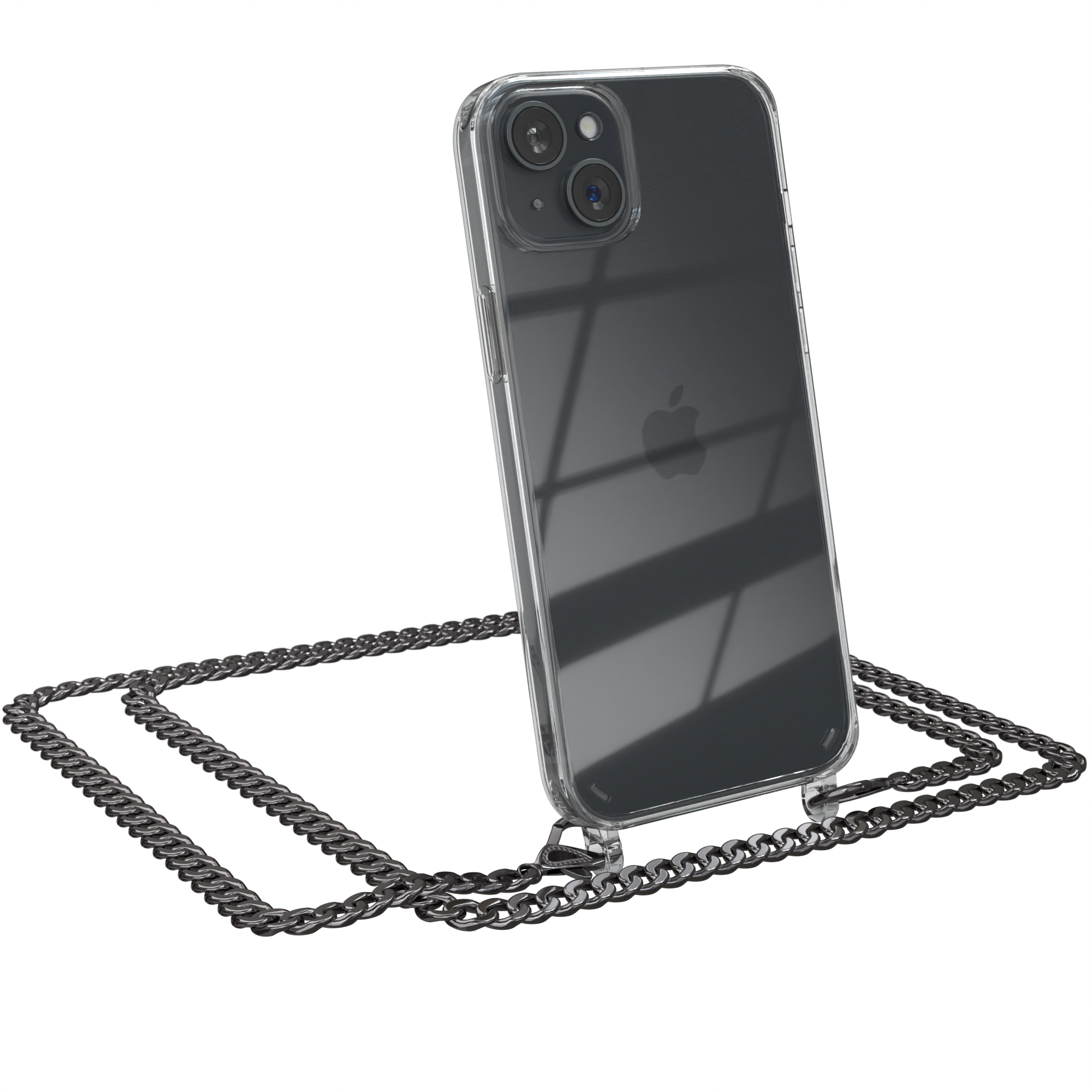 EAZY CASE Apple, Metall Handykette Plus, + Kordel Schwarz, extra Umhängetasche, Grau Anthrazit 15 iPhone