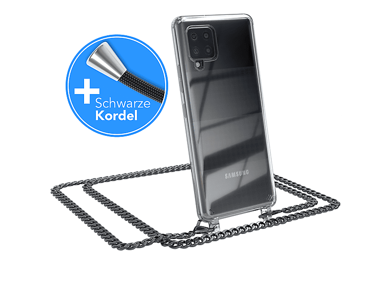 EAZY CASE Umhängetasche, 5G, Kordel Grau Anthrazit Samsung, Metall Galaxy Handykette A42 extra + Schwarz