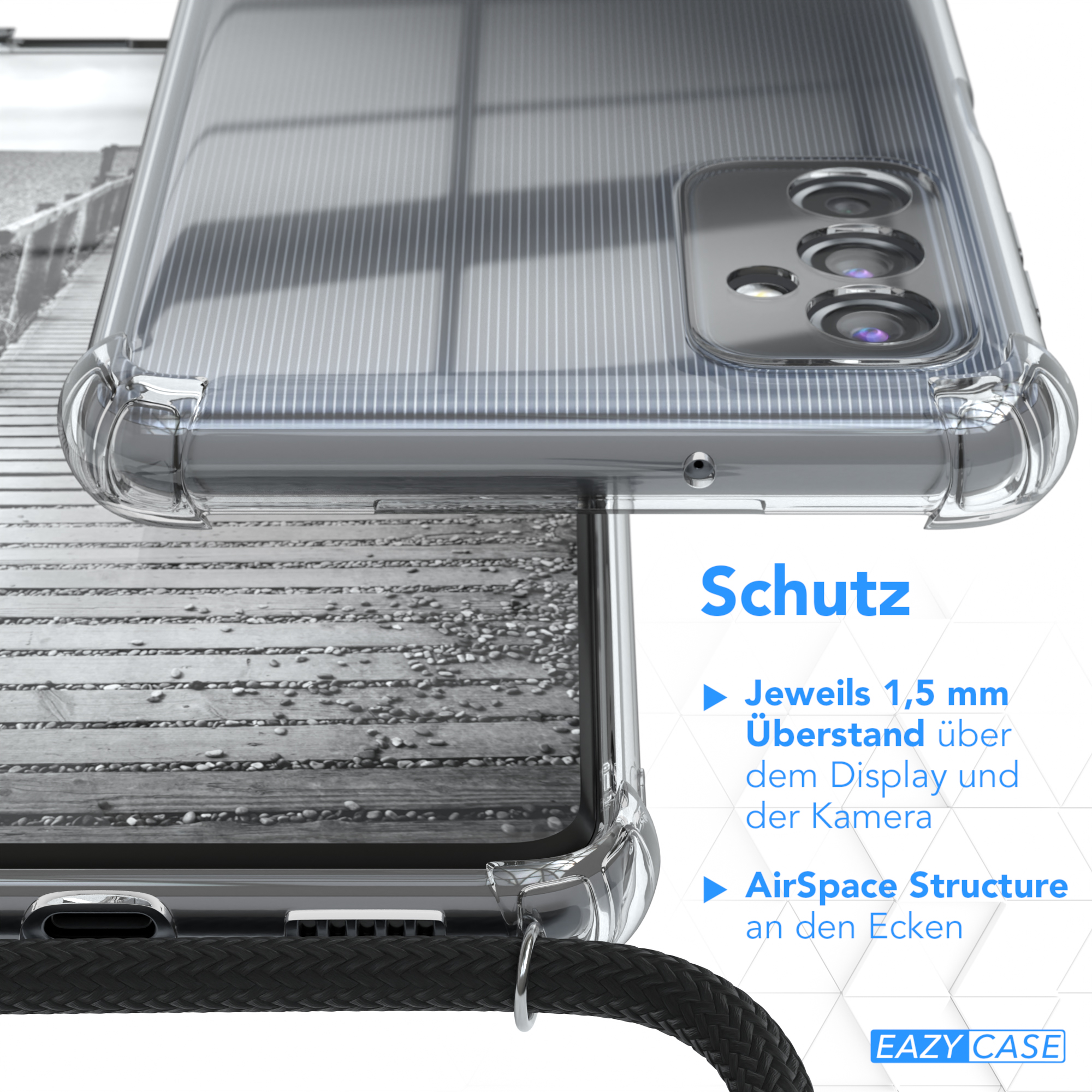 EAZY CASE Handykette Metall M52 5G, Grau Schwarz, Kordel + Anthrazit Umhängetasche, Galaxy Samsung, extra