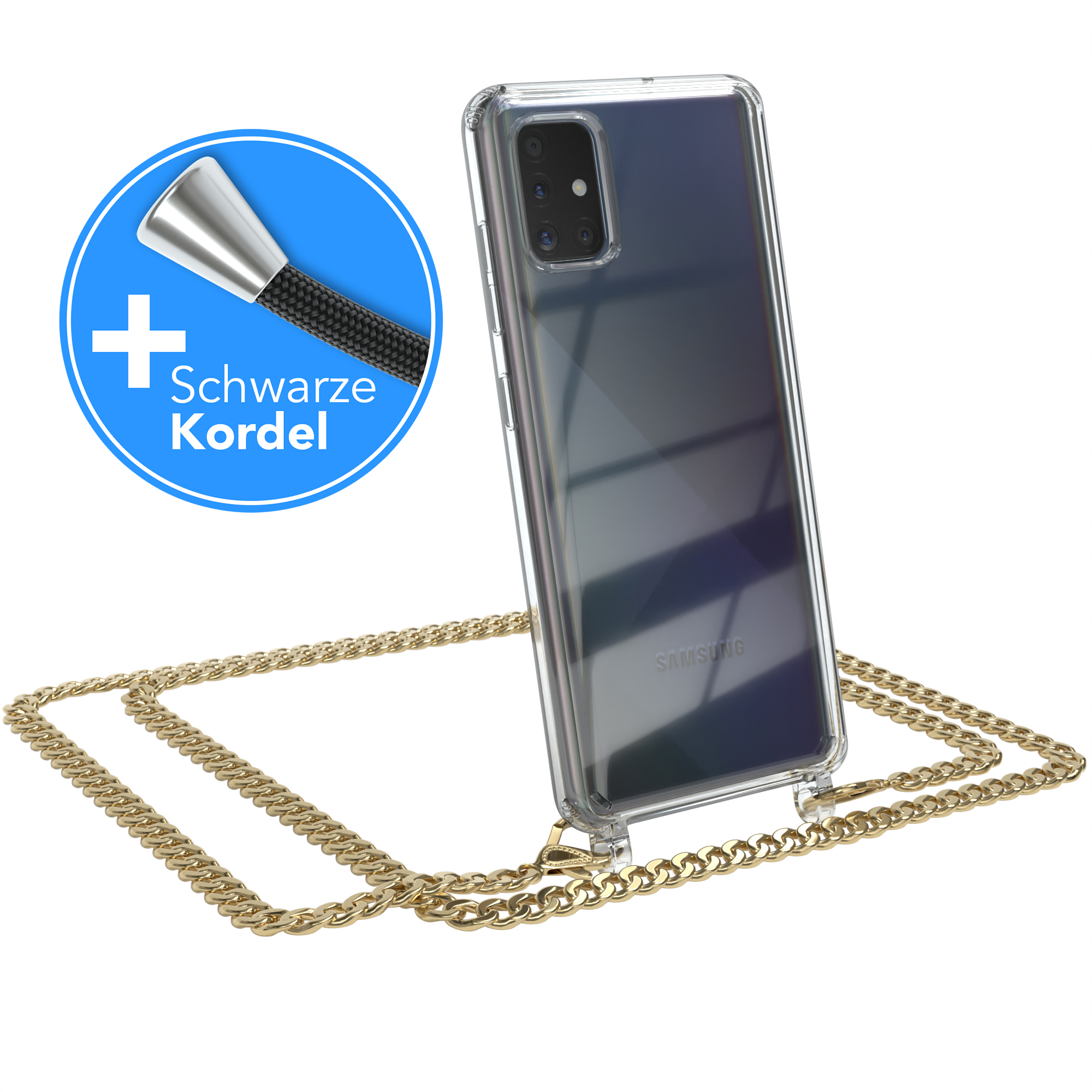 Kordel Metall Samsung, Schwarz, Umhängetasche, CASE extra Galaxy Handykette + Gold A51, EAZY