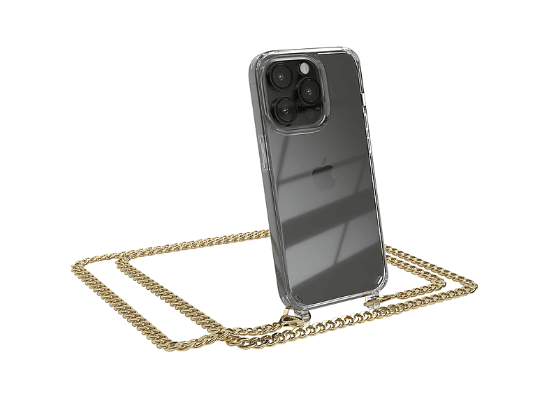 EAZY CASE Handykette 14 iPhone Schwarz, Kordel Apple, extra Pro, + Gold Umhängetasche, Metall