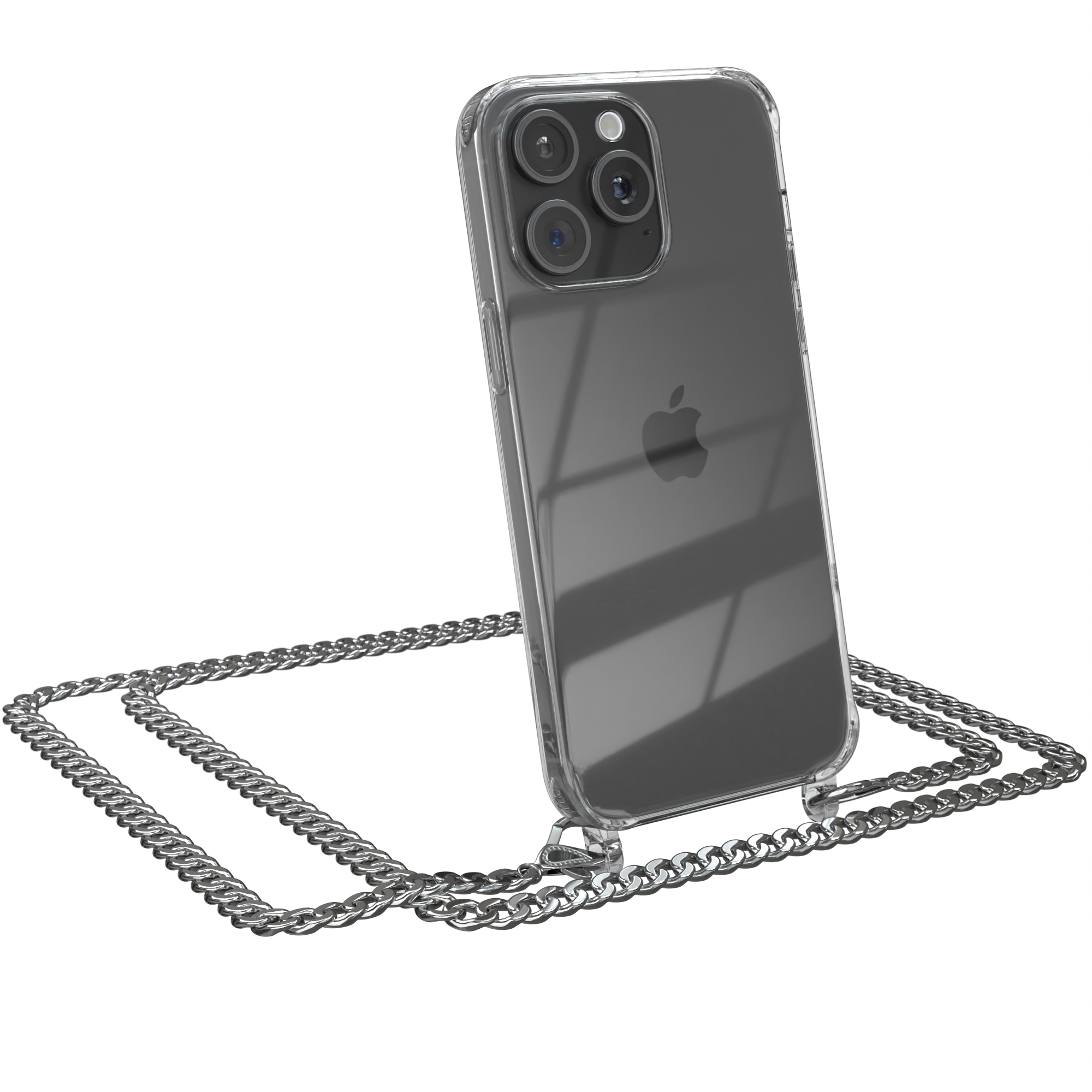 Umhängetasche, iPhone Max, Schwarz, Apple, + EAZY 15 Metall Silber extra CASE Handykette Pro Kordel