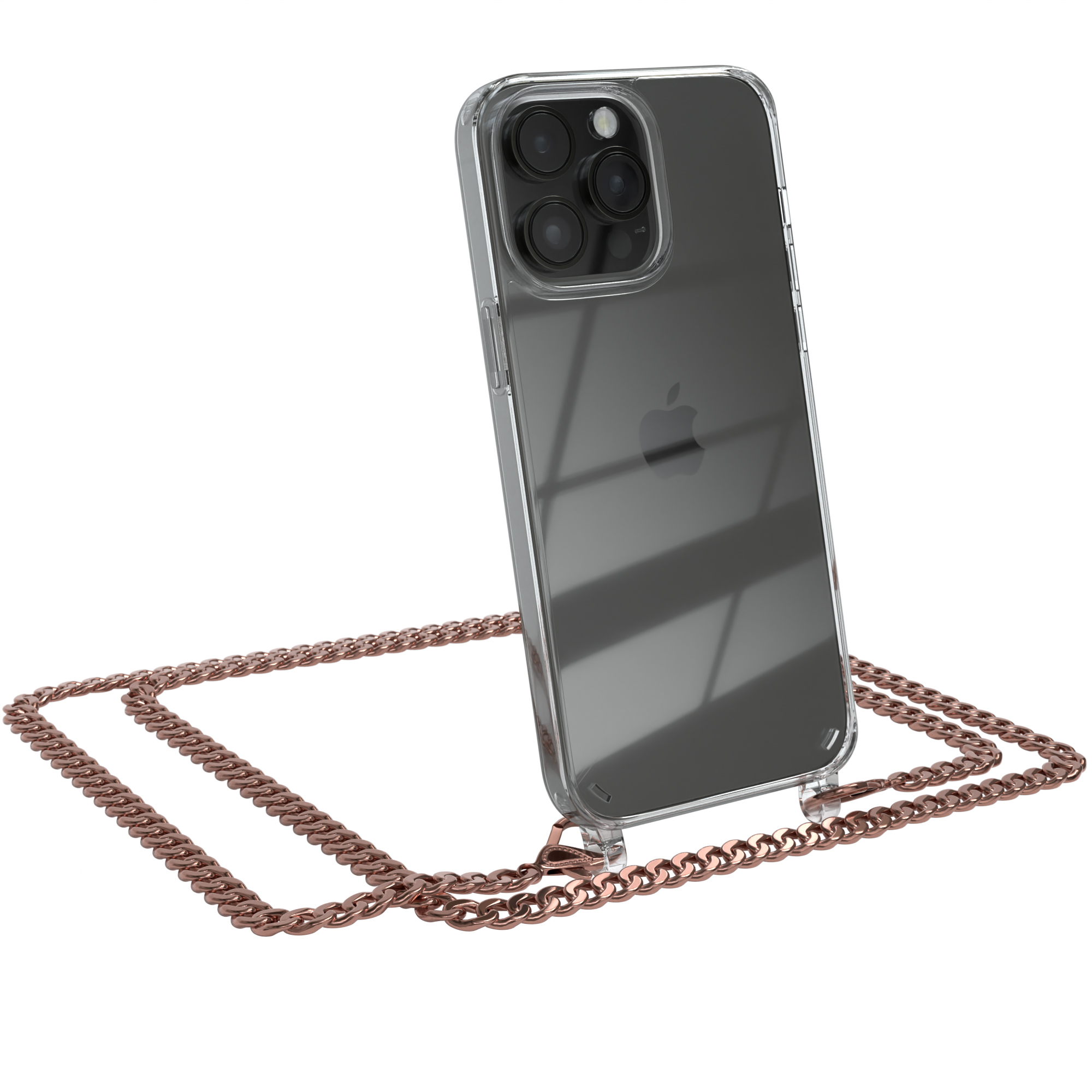 iPhone CASE Kordel Metall + Handykette Apple, extra Max, Rose Pro Schwarz, 14 Umhängetasche, EAZY