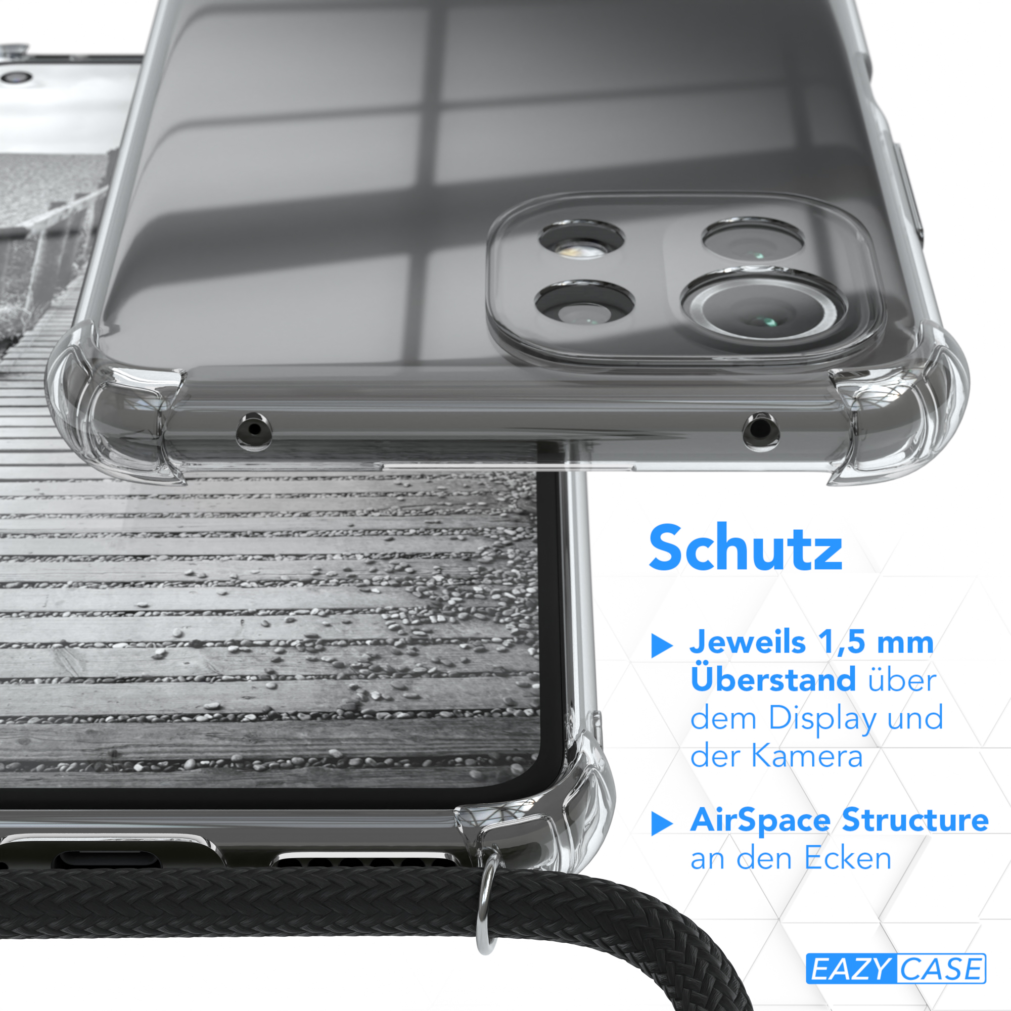11 11 5G Handykette / Grau Umhängetasche, Xiaomi, Metall / extra Anthrazit Lite Kordel Schwarz, NE, + Lite EAZY CASE 5G Mi