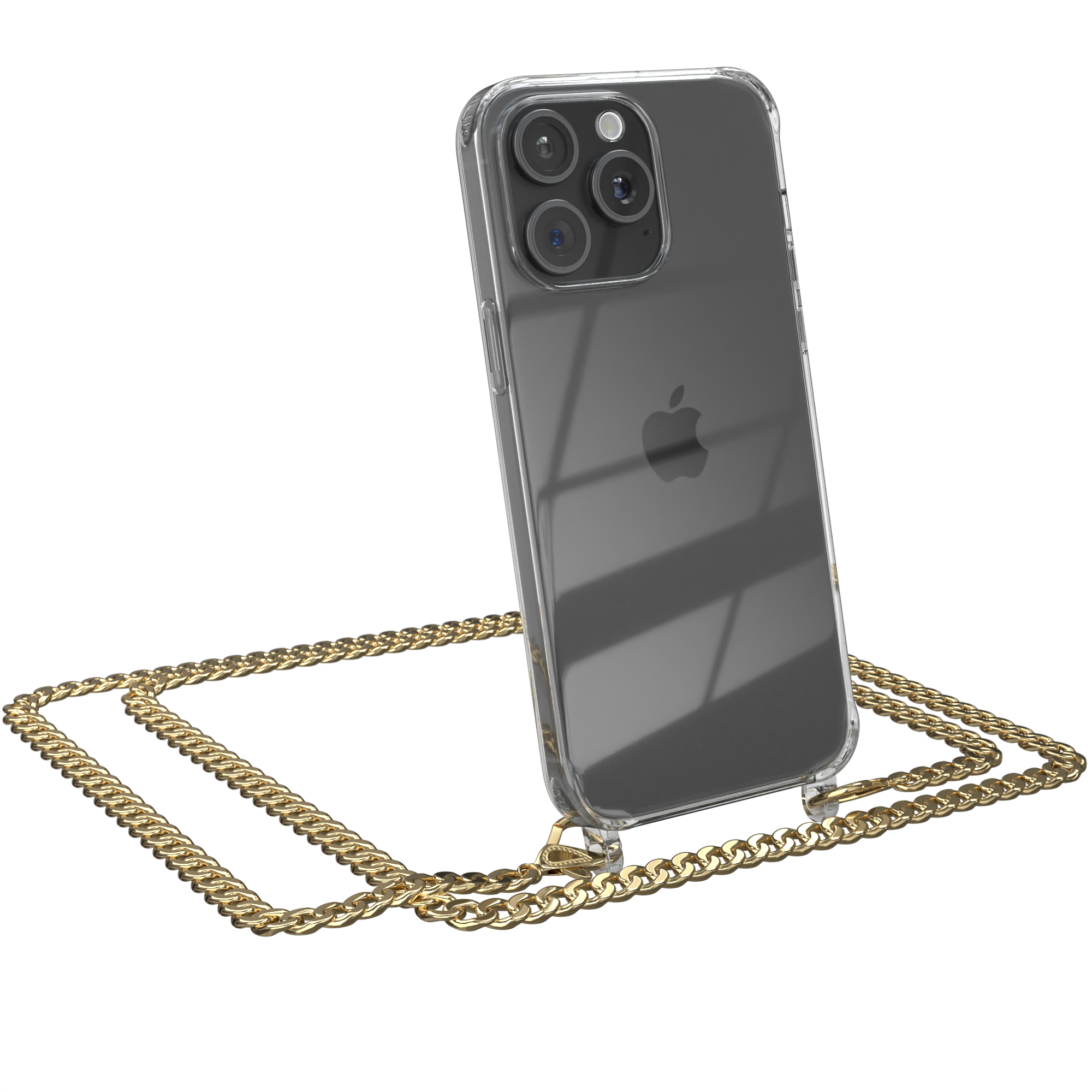 EAZY CASE Apple, 15 Kordel Pro iPhone extra Metall Schwarz, + Umhängetasche, Gold Handykette Max