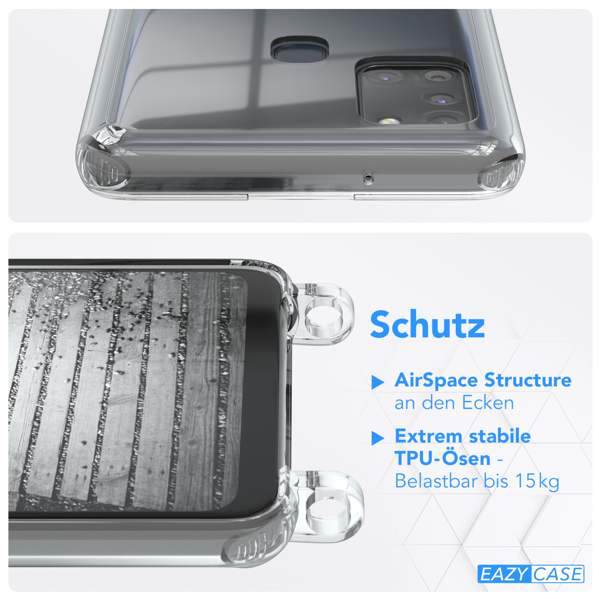 EAZY CASE Handykette Metall + Galaxy Samsung, Grau Anthrazit A21s, Umhängetasche, Schwarz, Kordel extra