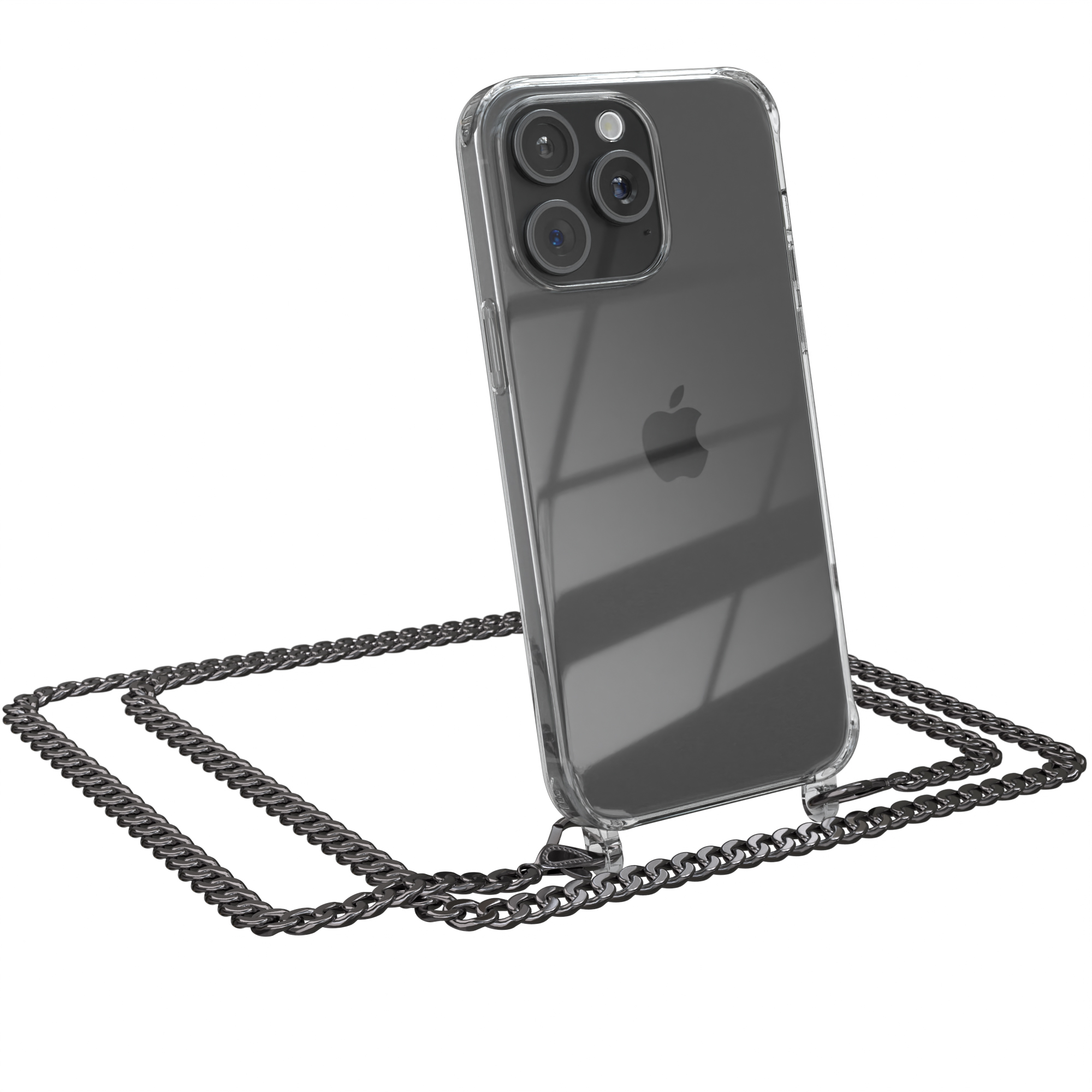 EAZY CASE Handykette Pro iPhone Anthrazit extra Grau Metall Apple, 15 Max, Umhängetasche, Kordel + Schwarz
