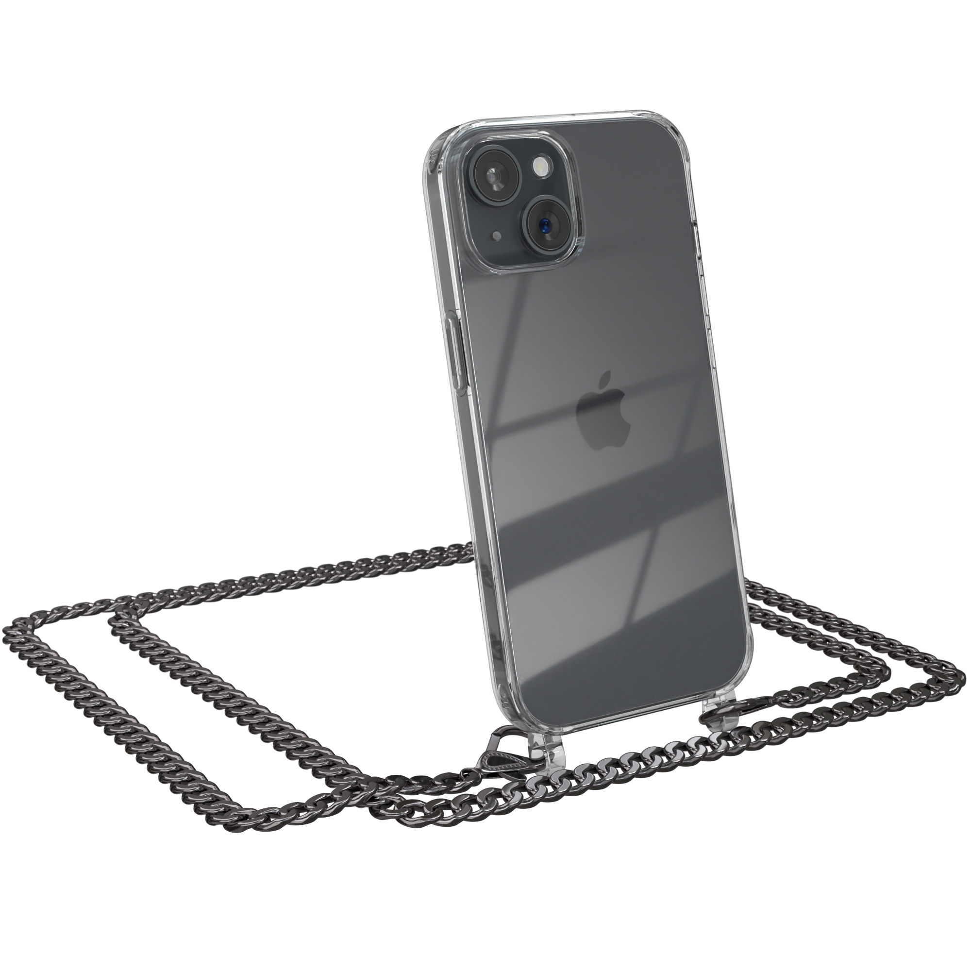 EAZY CASE Handykette Metall Grau Apple, Schwarz, + extra Kordel Anthrazit 15, iPhone Umhängetasche