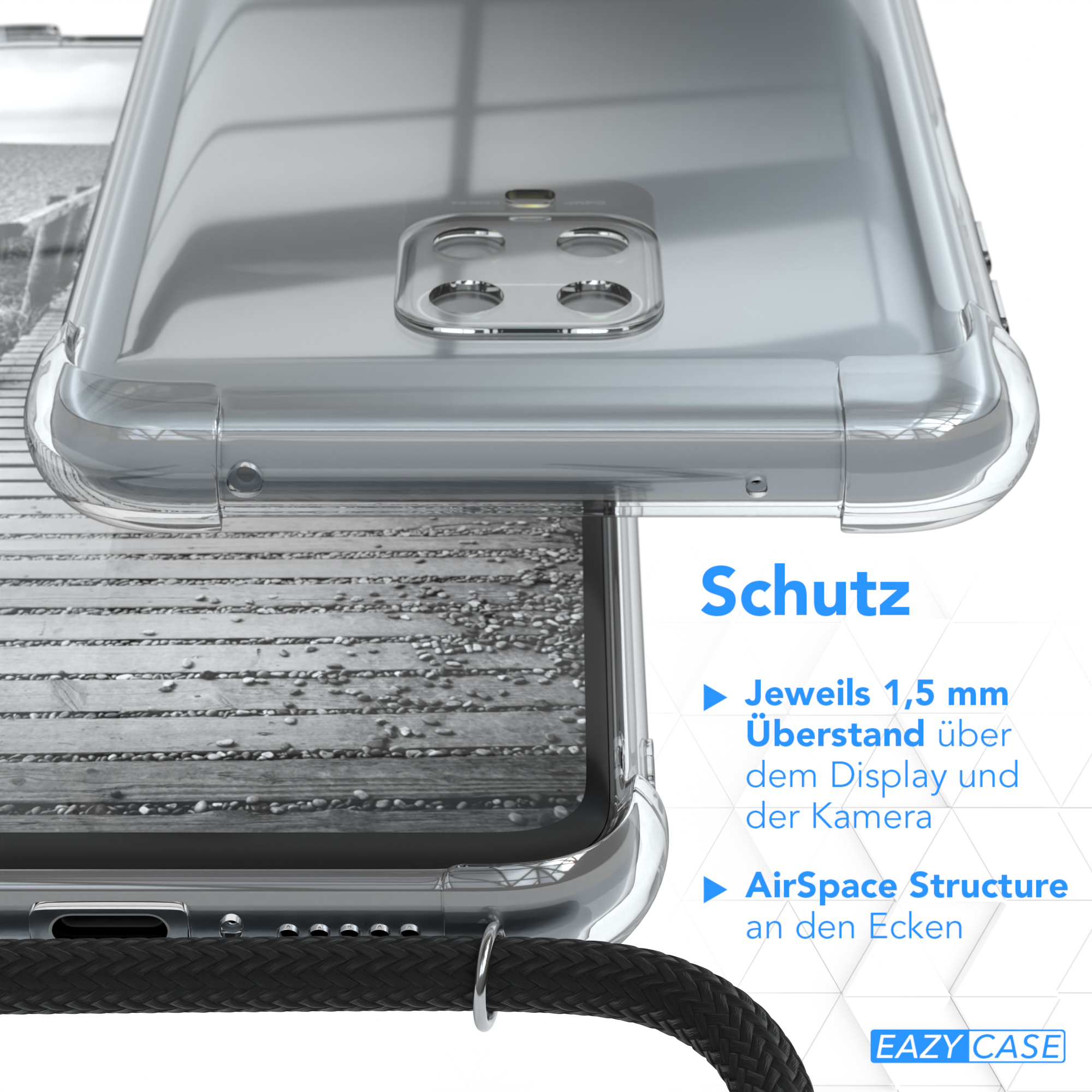 EAZY Max, 9 9 Umhängetasche, Schwarz, Metall Pro Pro Kordel CASE / Gold Xiaomi, Note / Handykette extra + Redmi 9S
