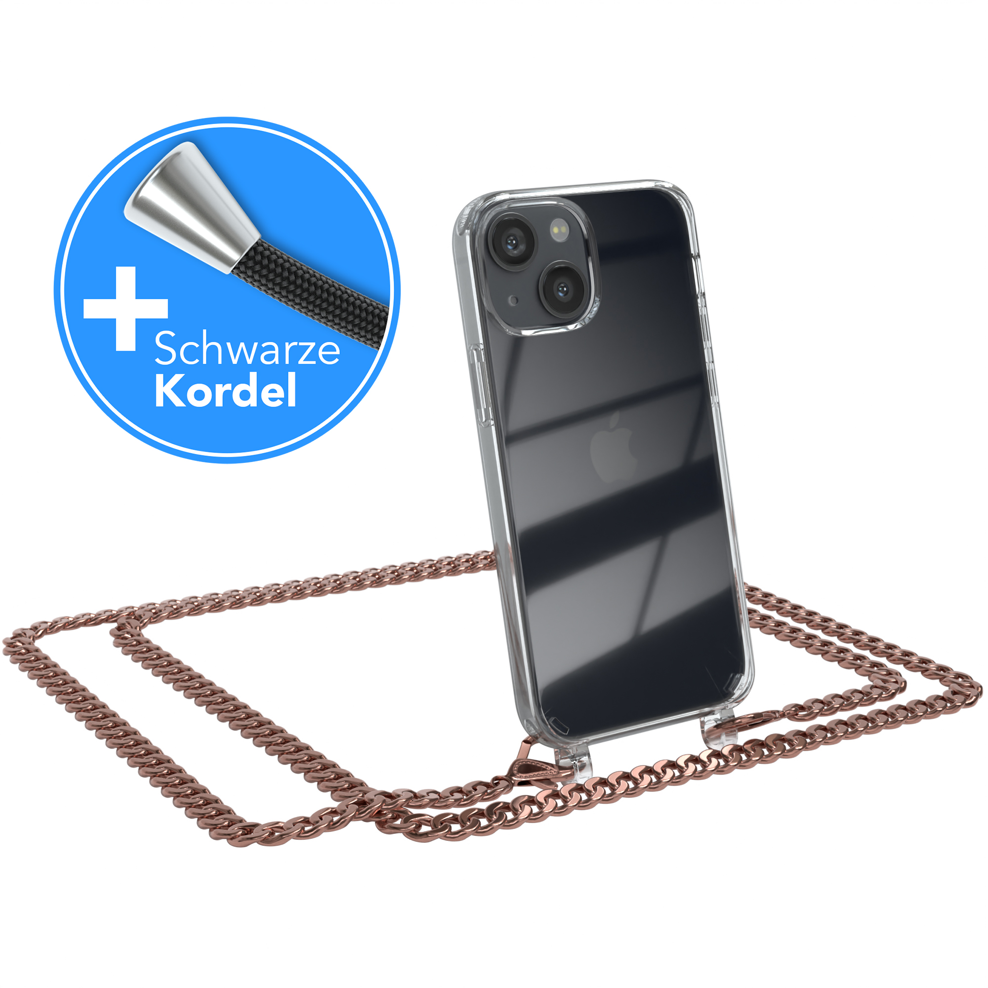 Handykette + Umhängetasche, Mini, Metall EAZY Kordel extra iPhone CASE Apple, Rose Schwarz, 13