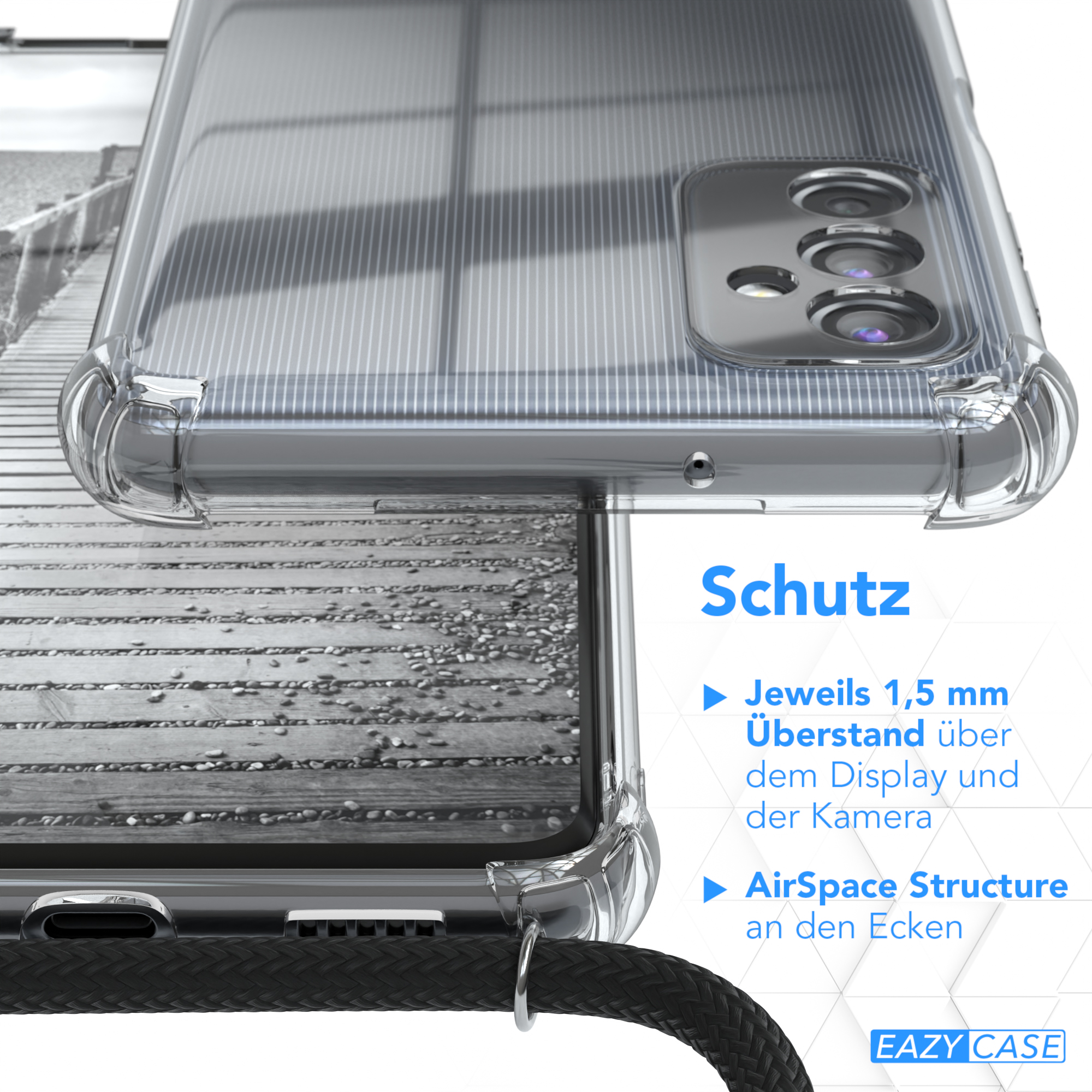 Rose Galaxy 5G, extra + Handykette EAZY Samsung, Metall Umhängetasche, CASE M52 Schwarz, Kordel