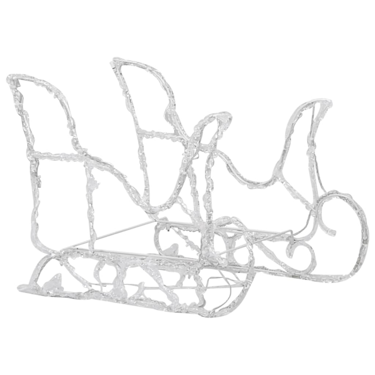 Eine transparente, schlittenförmige Dekoration auf weißem Hintergrund.