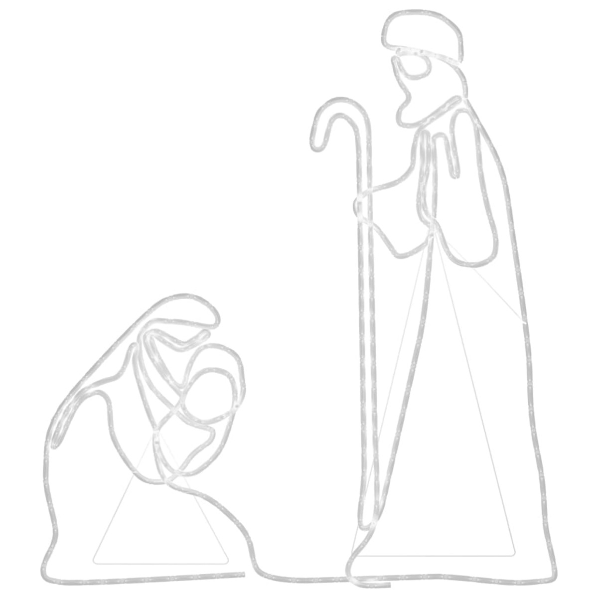 Umrissfiguren der Krippenszene: Maria, Josef und Jesuskind.