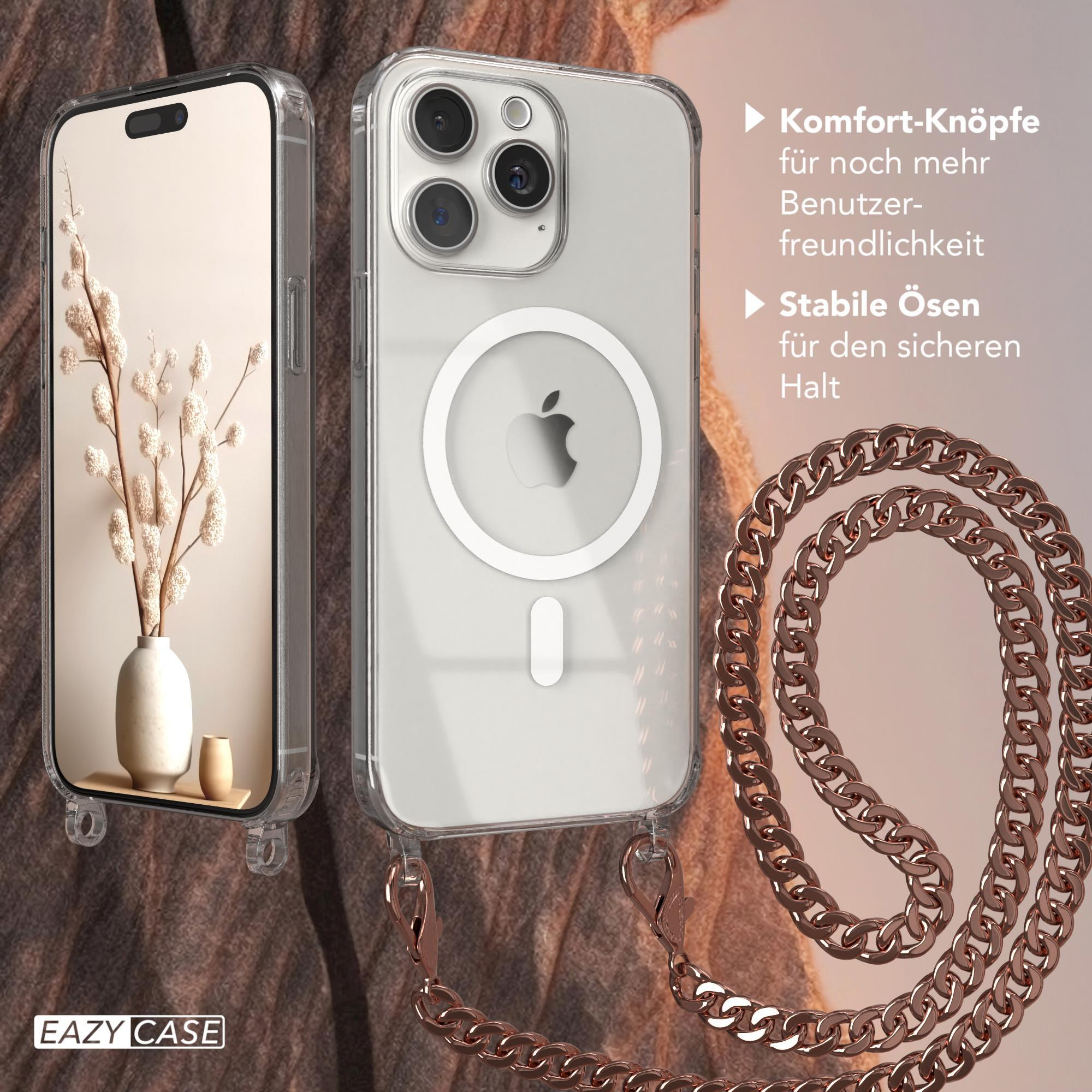 Zwei Handyhüllen, eine mit Telefon und Kette. Details zur Hülle werden angegeben.