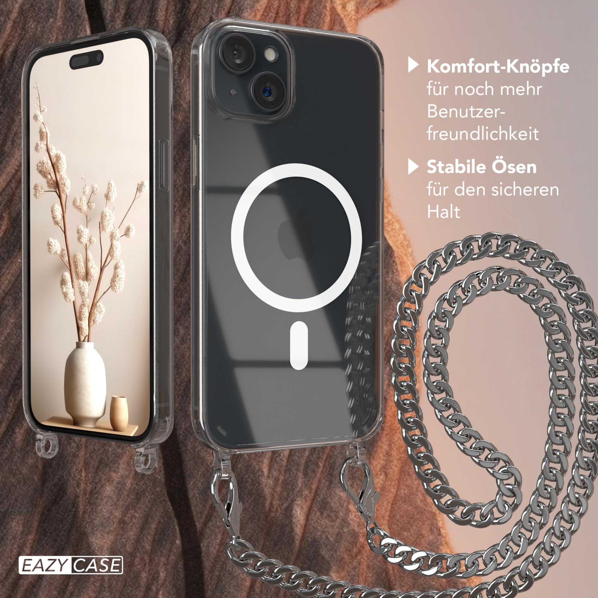 Handykette Apple, Umhängetasche, extra EAZY Silber iPhone 15 Schwarz, Kordel + Plus, CASE Magsafe
