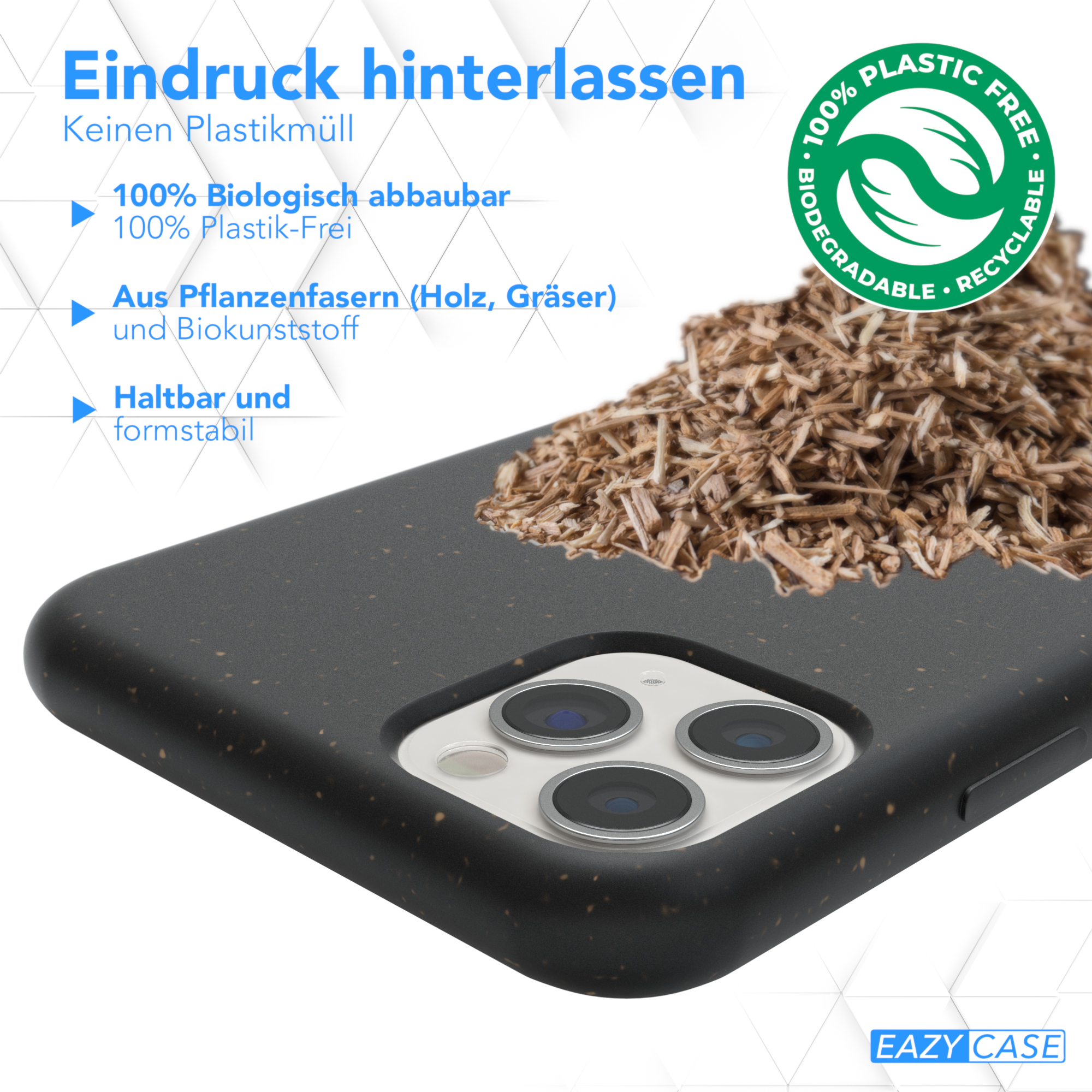 Eine Handyhülle mit schwarzer Basis und braunem Oberteil mit Pflanzenfaser.