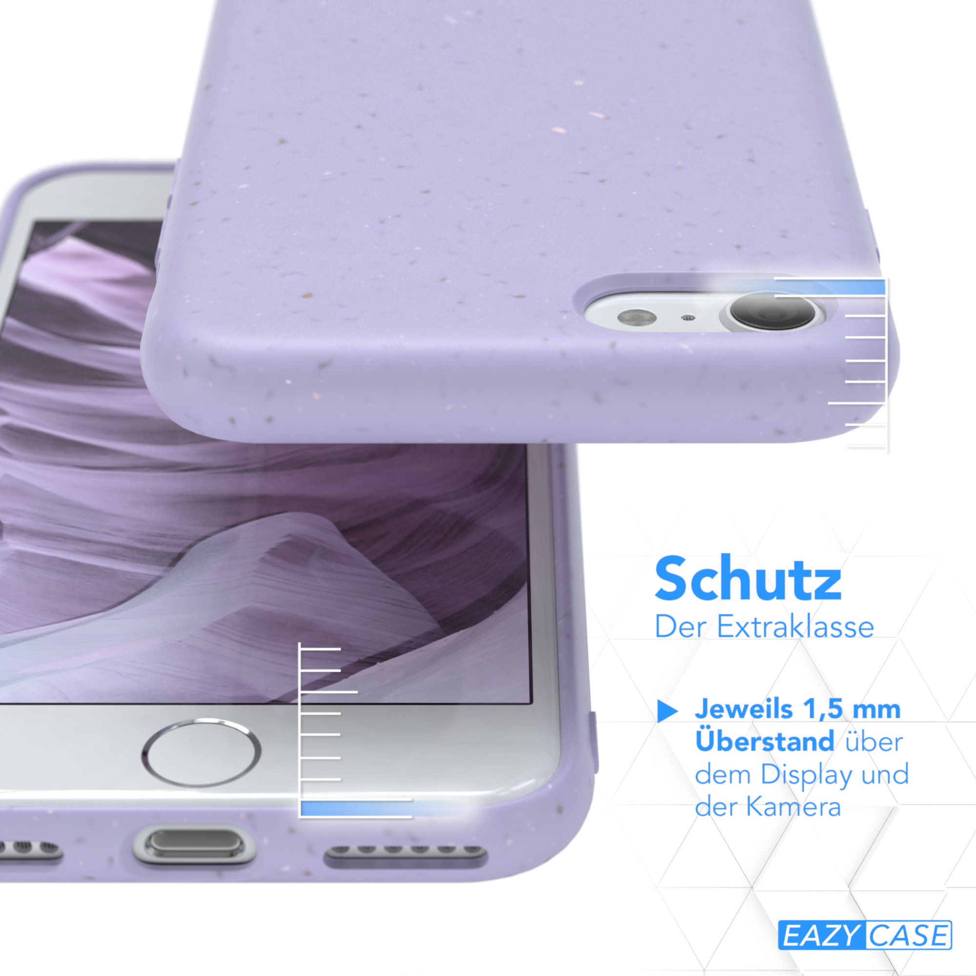 Eine Handyhülle auf einem Handy mit dem Text 'Schutz' und 'Der Extraklasse'.