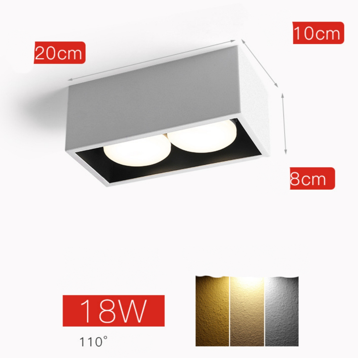 SHAOKE Spotlight Doppelkopf-Downlight quadratischer Deckenleuchte Licht Licht Eimer einstellbarer Gitter Winkel