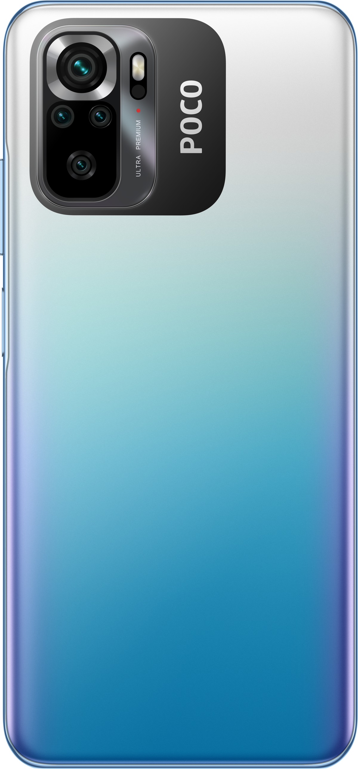 Ein Smartphone-Rückseite mit einem Farbverlauf von Blau und Weiß.