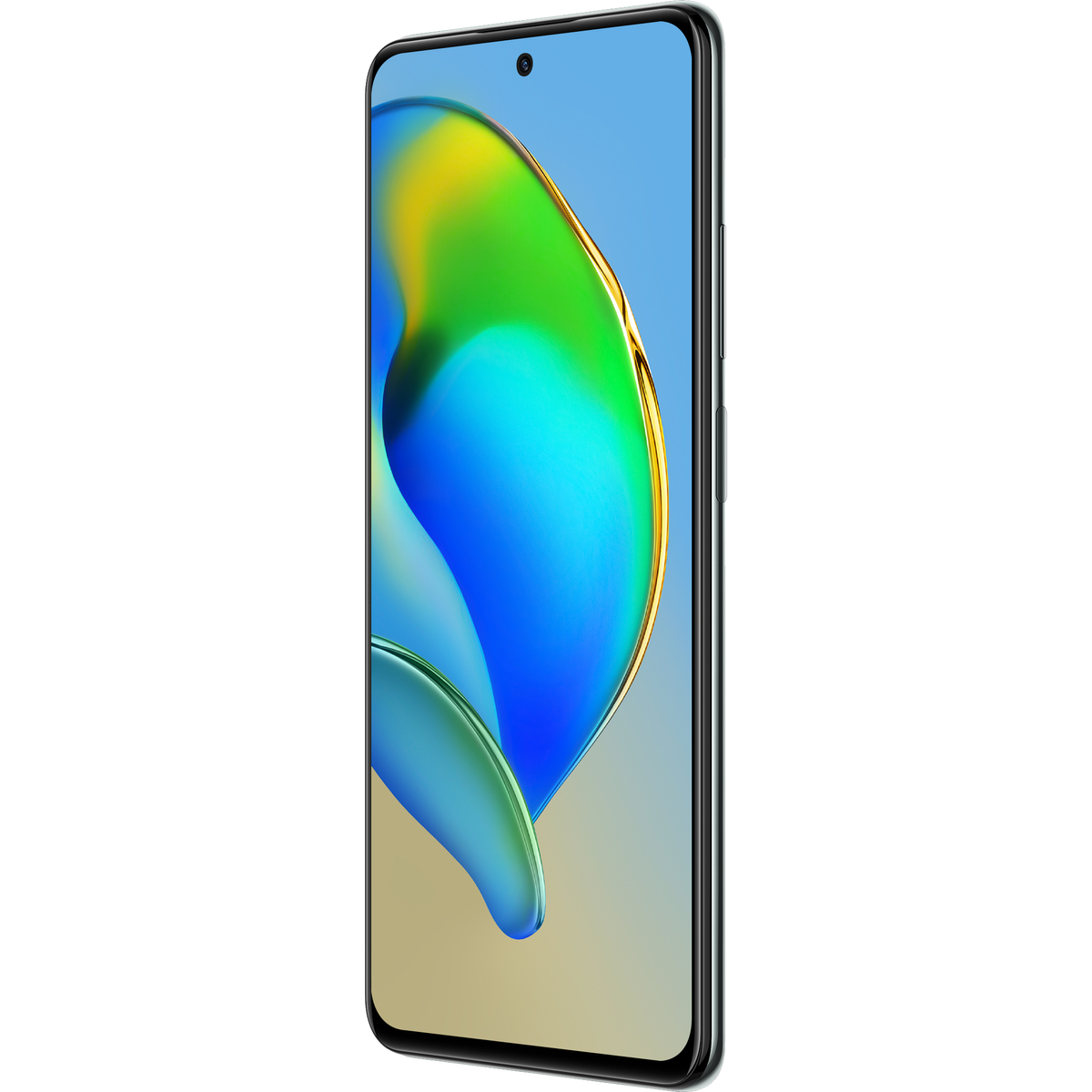 Smartphone mit blauem und gelbem Hintergrund.