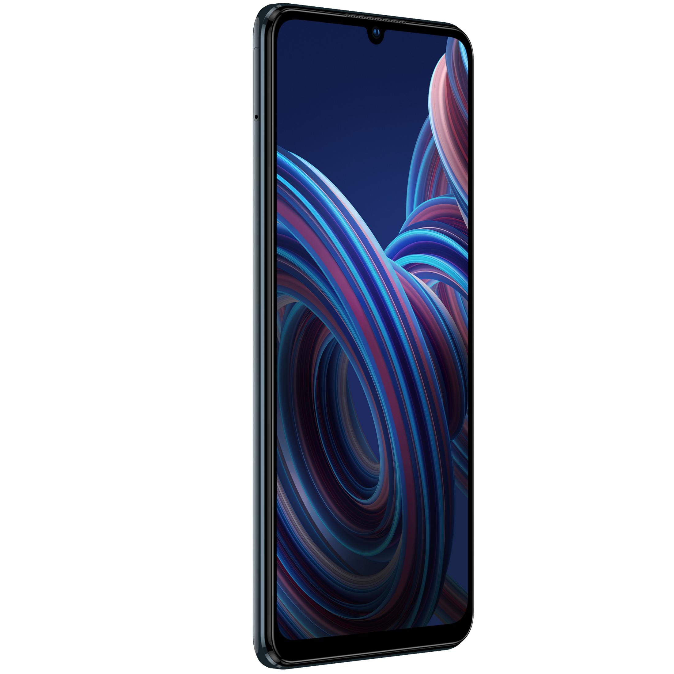 Smartphone mit dunklem Bildschirm, der ein farbenfrohes abstraktes Design zeigt. Grüner Rahmen.