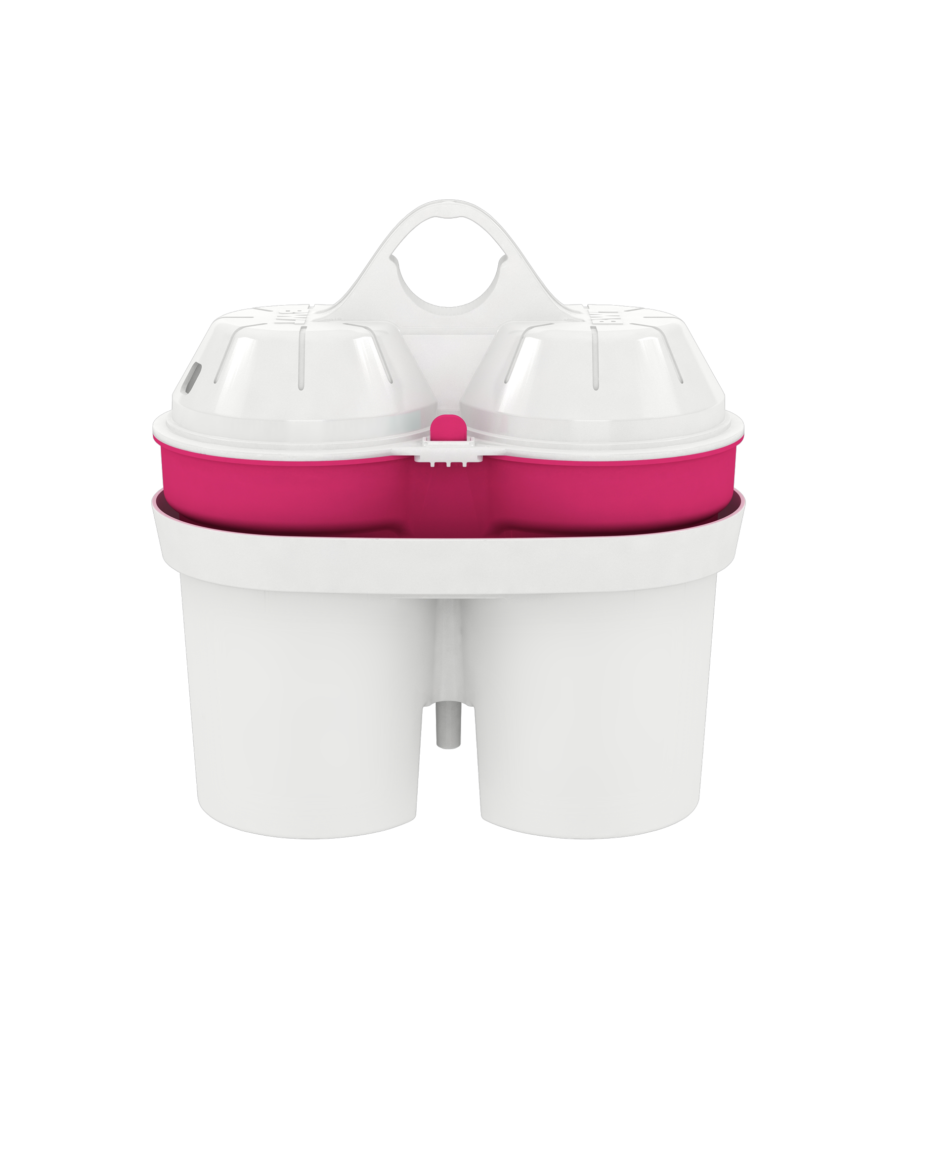 Biały pojemnik na filtr wody z dwiema komorami i różową sekcją pośrodku.