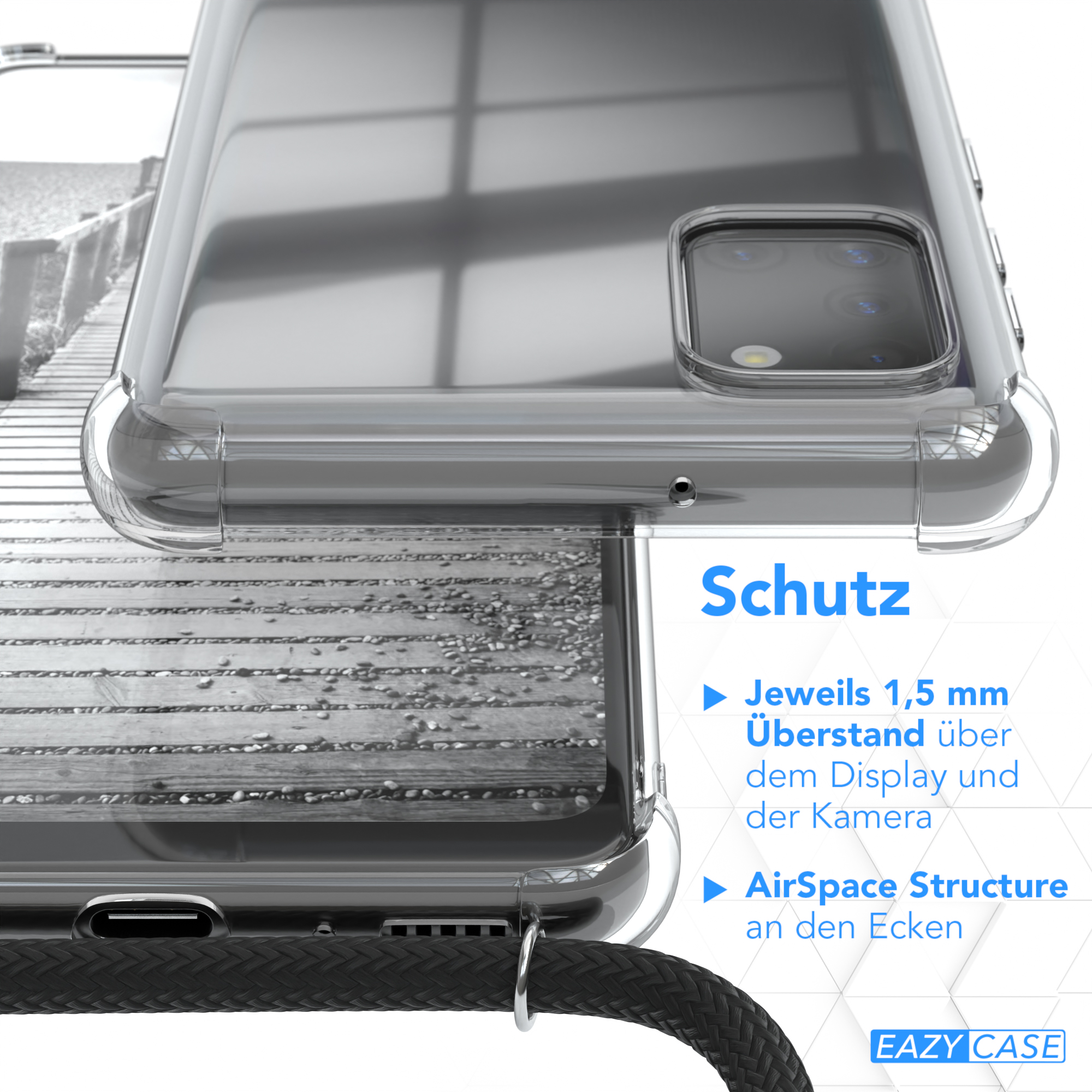 EAZY CASE Samsung, + extra Handykette Galaxy Schwarz, A31, Gold Kordel Umhängetasche, Metall