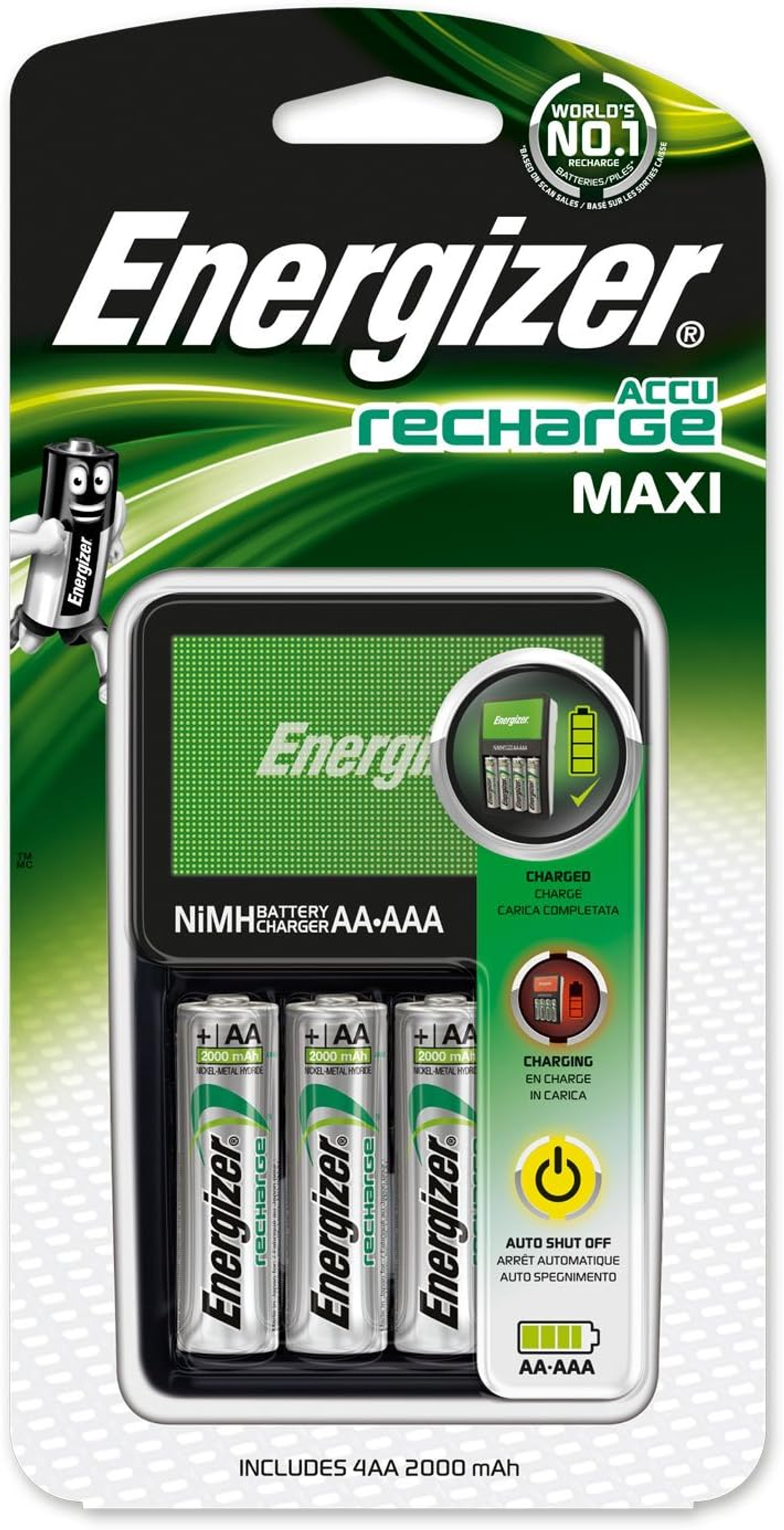 Energizer Batterieladegerät mit Batterien. Enthält 4 AA 2000 mAh Batterien.