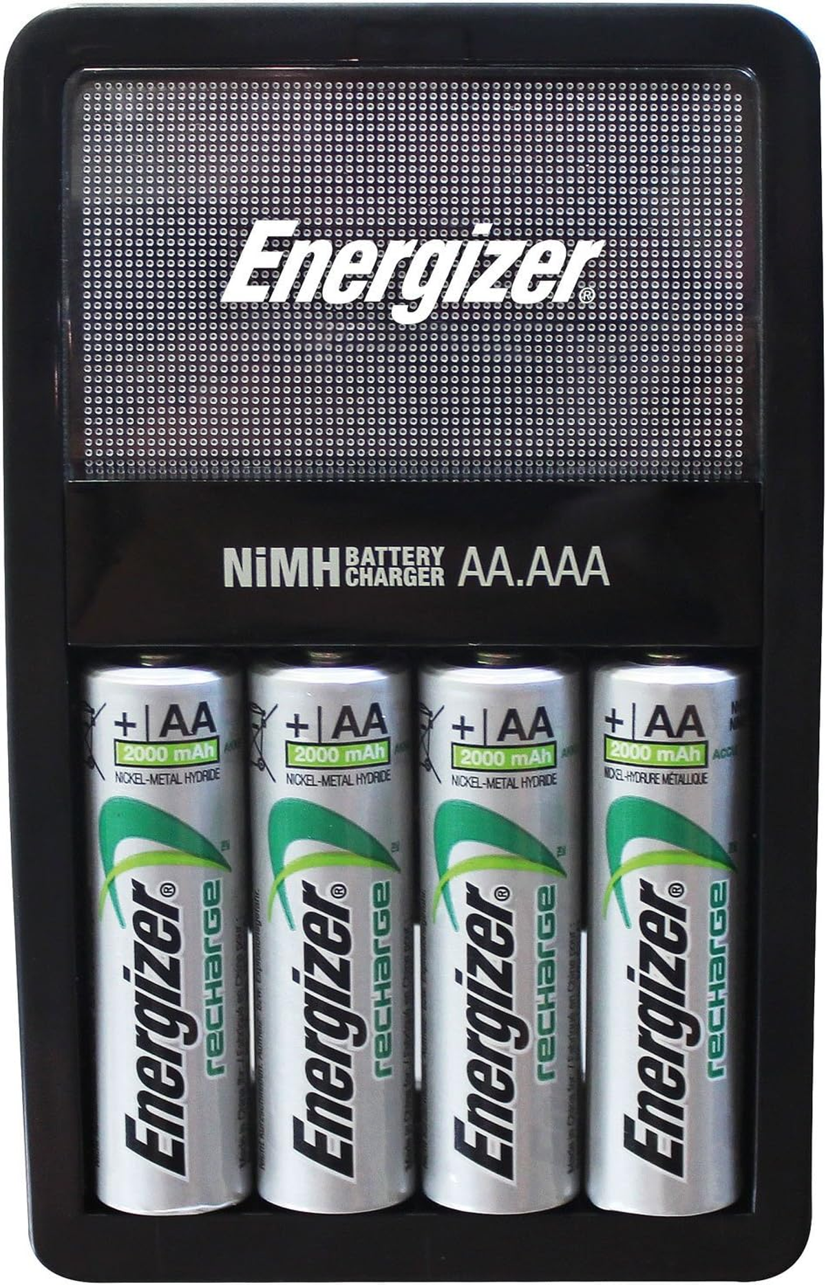 Energizer Batterieladegerät mit vier AA-Batterien darin.
