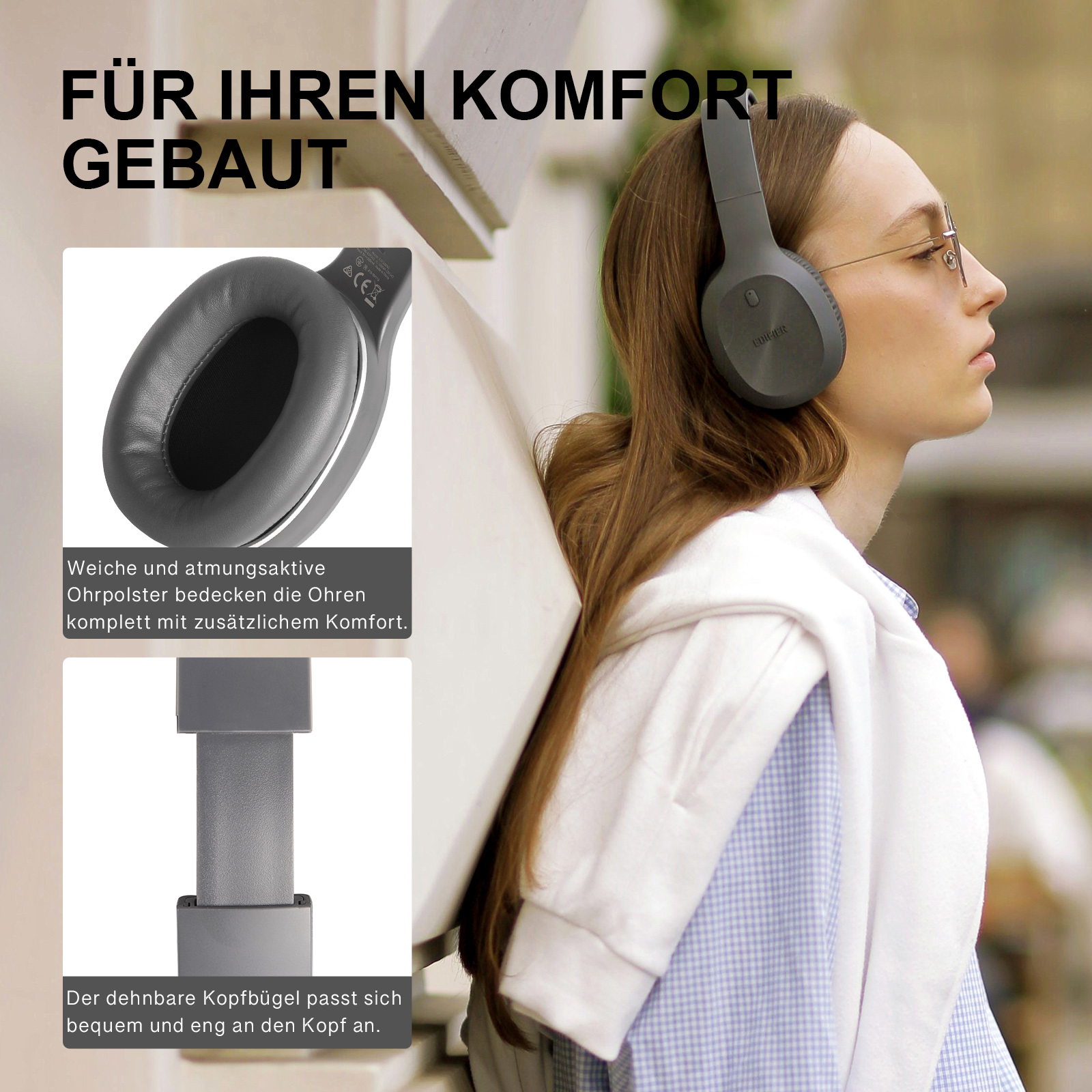 EDIFIER W600BT, Grau Bluetooth Bluetooth-Kopfhörer On-ear