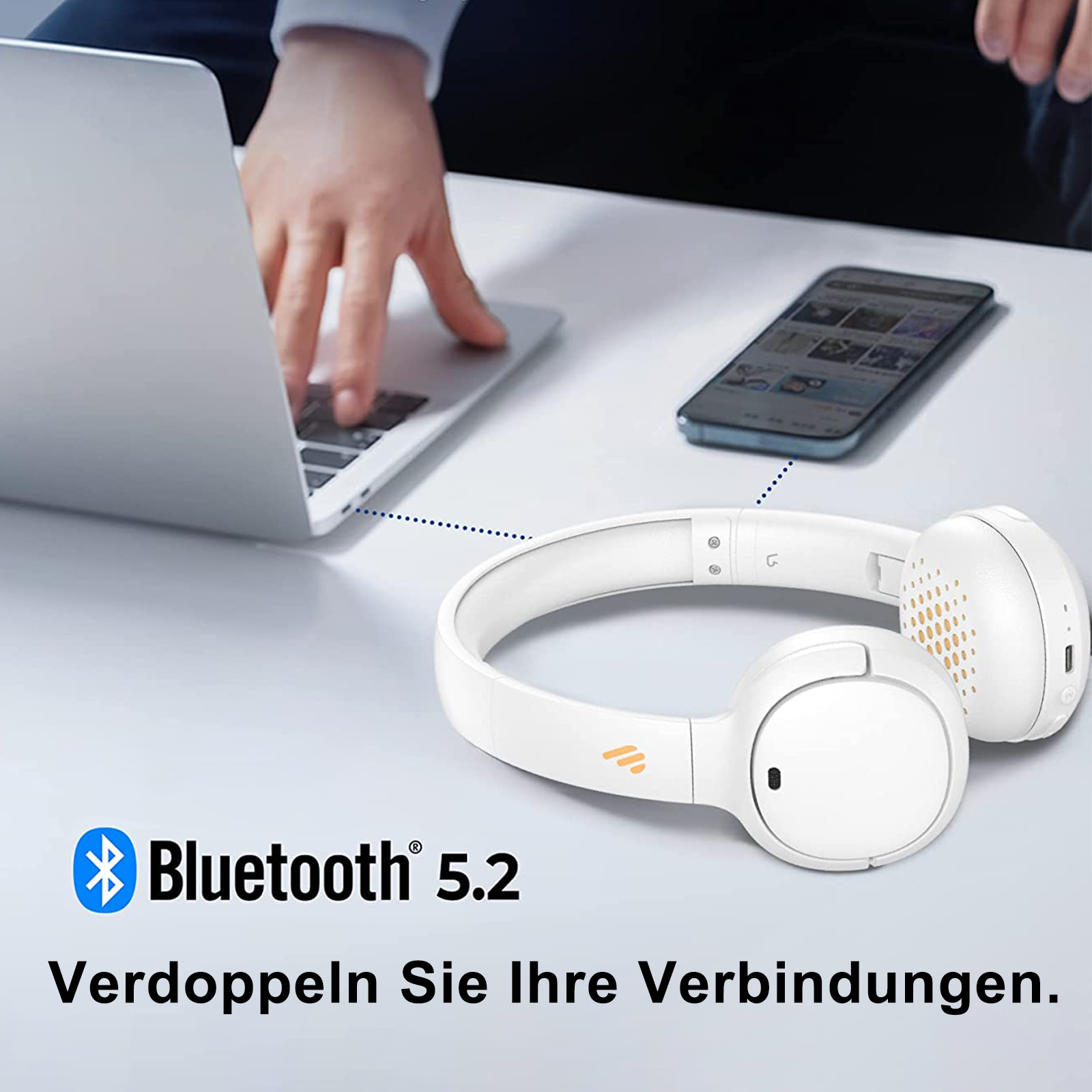 EDIFIER WH500, Over-ear Bluetooth-Kopfhörer weiß Bluetooth
