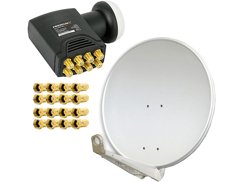 Satellitenantenne LNB) in Octo Hellgrau HDTV DELUXE85 Antenne cm, LNB Sat (85 85 4K PREMIUMX Anlage Sat Aluminium Offset cm Octo DELUXE