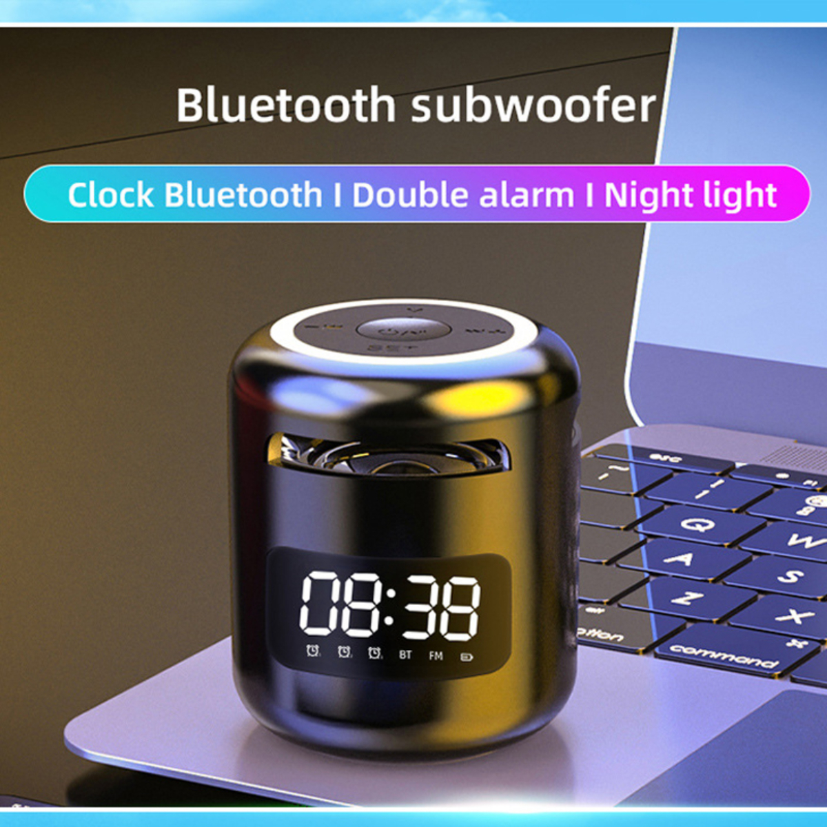 BYTELIKE Kabelloser Bluetooth-Wecker-Lautsprecher, HIFI-Klangqualität, rosa Dunkeln leuchtendes Bluetooth-Lautsprecher, Warmes, Licht im