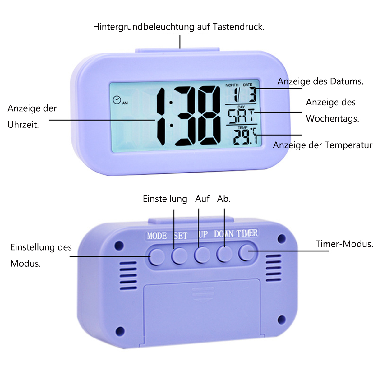Elektronische Wecker Alarm Alarm Uhr Snooze-Funktion LED-Display BRIGHTAKE