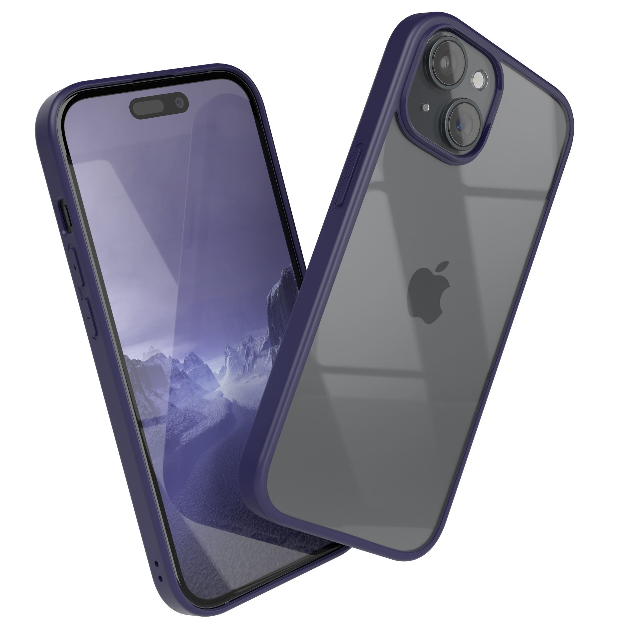 Blaue Handyhülle mit Telefon, das UI zeigt, neben einer Handyhülle.