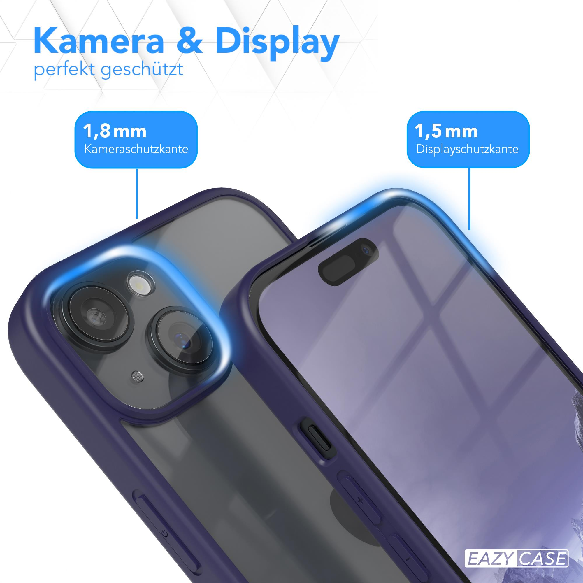 Handyhüllen, eine durchsichtig, eine blau, Text: Kamera & Display.