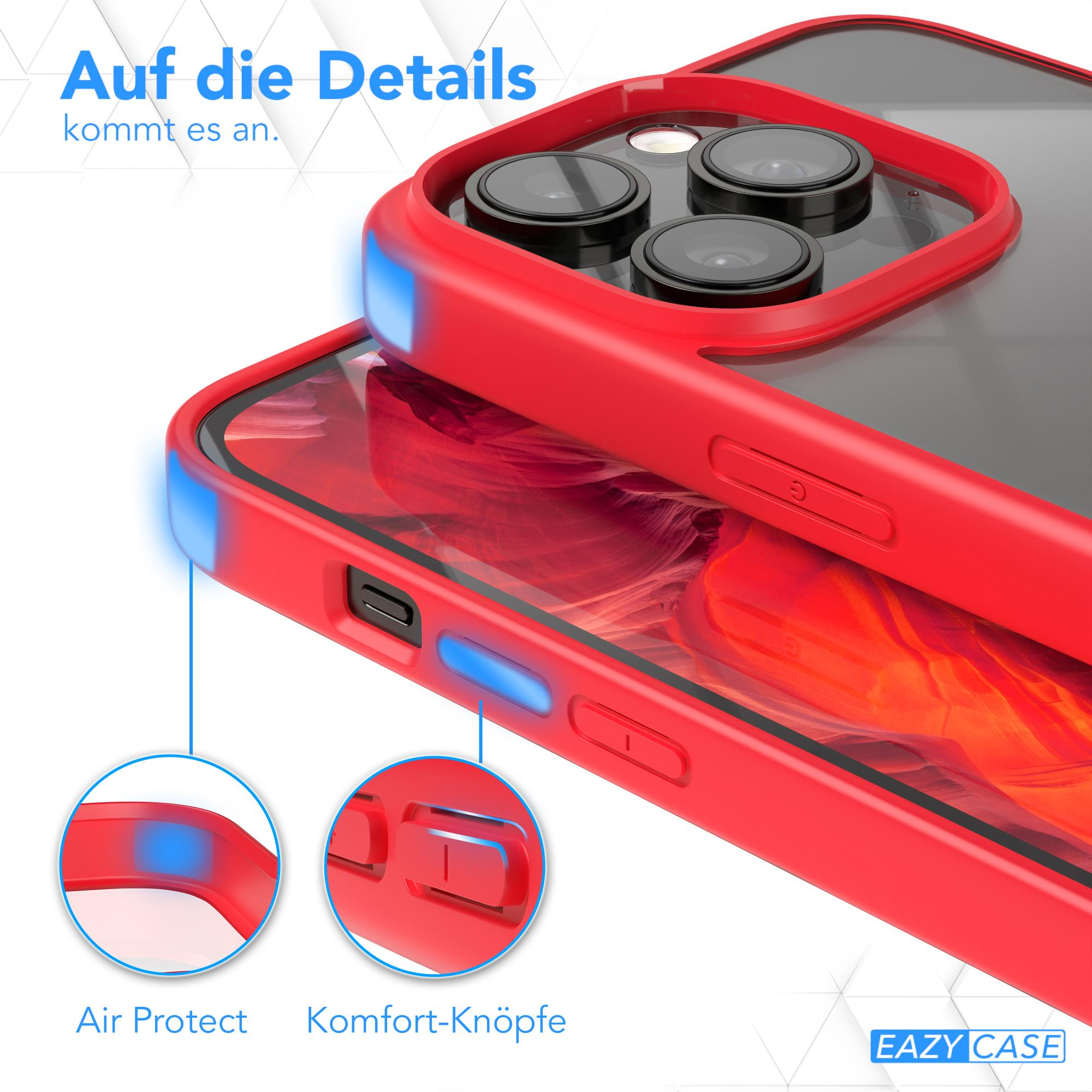 Rote Handyhülle mit Air Protect und Komfort-Tasten. Text sagt 'Auf die Details kommt es an'.