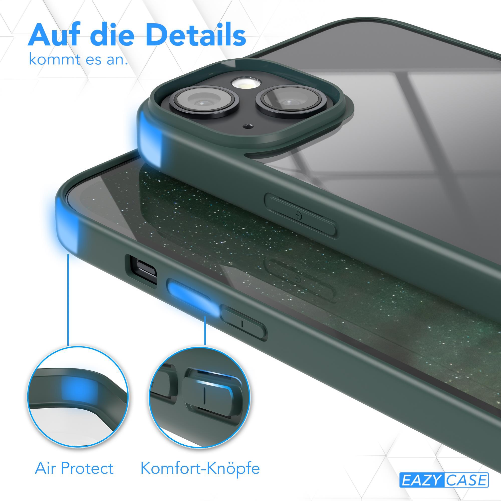 Nahaufnahme einer Handyhülle mit grünem Rahmen. Details umfassen Knöpfe und Luftschutz.