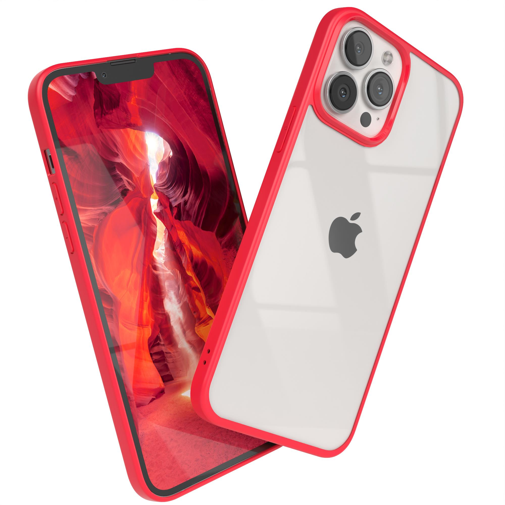 Rot gerahmte Handyhülle mit Handy. Das Handy hat ein rotes Canyon-Hintergrundbild.