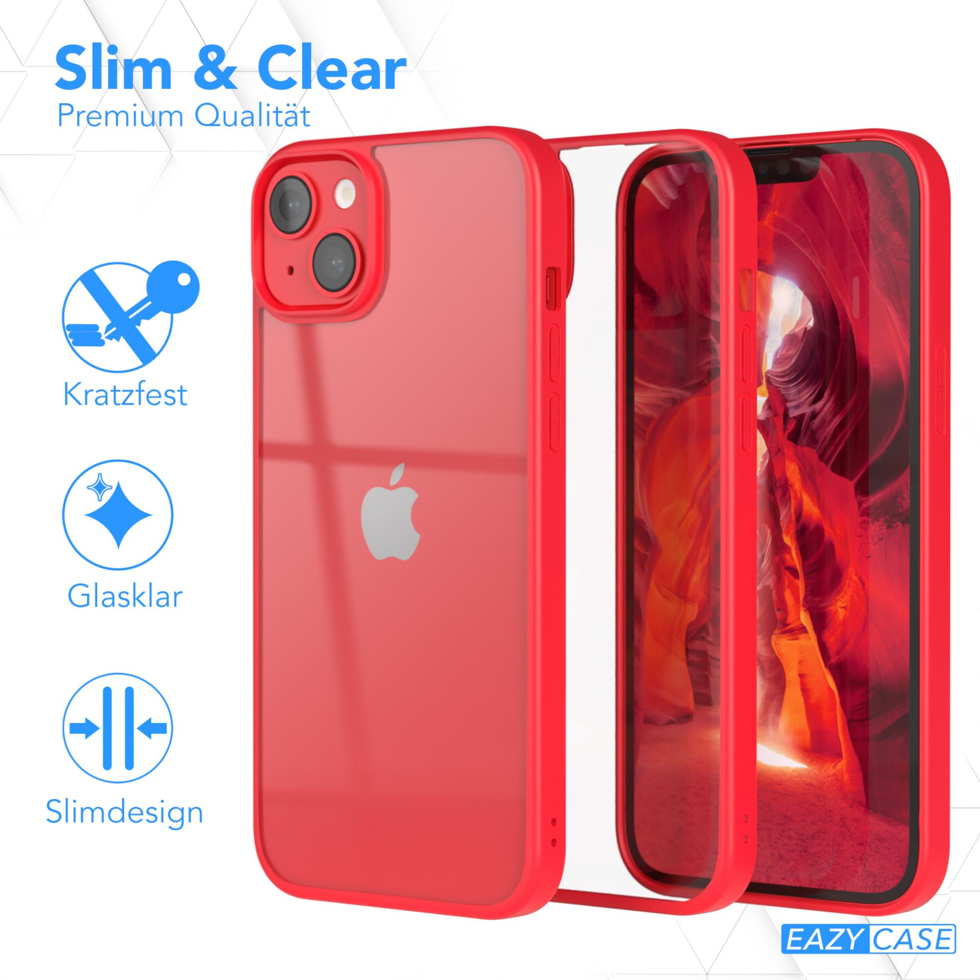 Eine rote Handyhülle mit einem iPhone darin, das die Transparenz und das Design der Hülle zeigt.