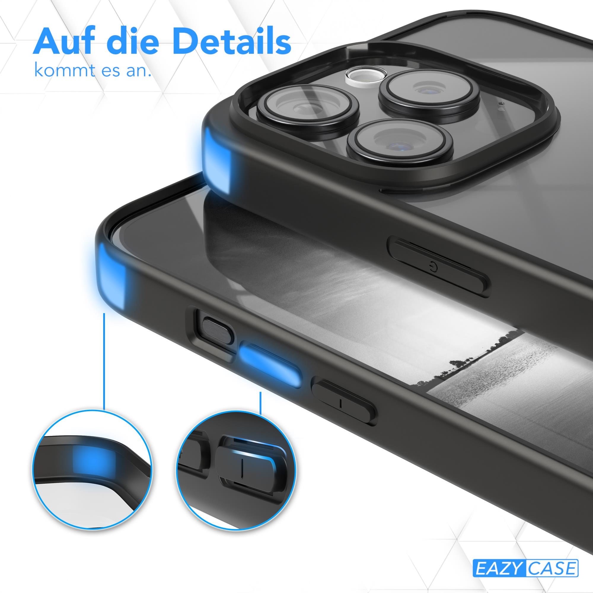 Nahaufnahme der Handyhülle mit Telefon, mit blauem Licht und Text-Overlay.