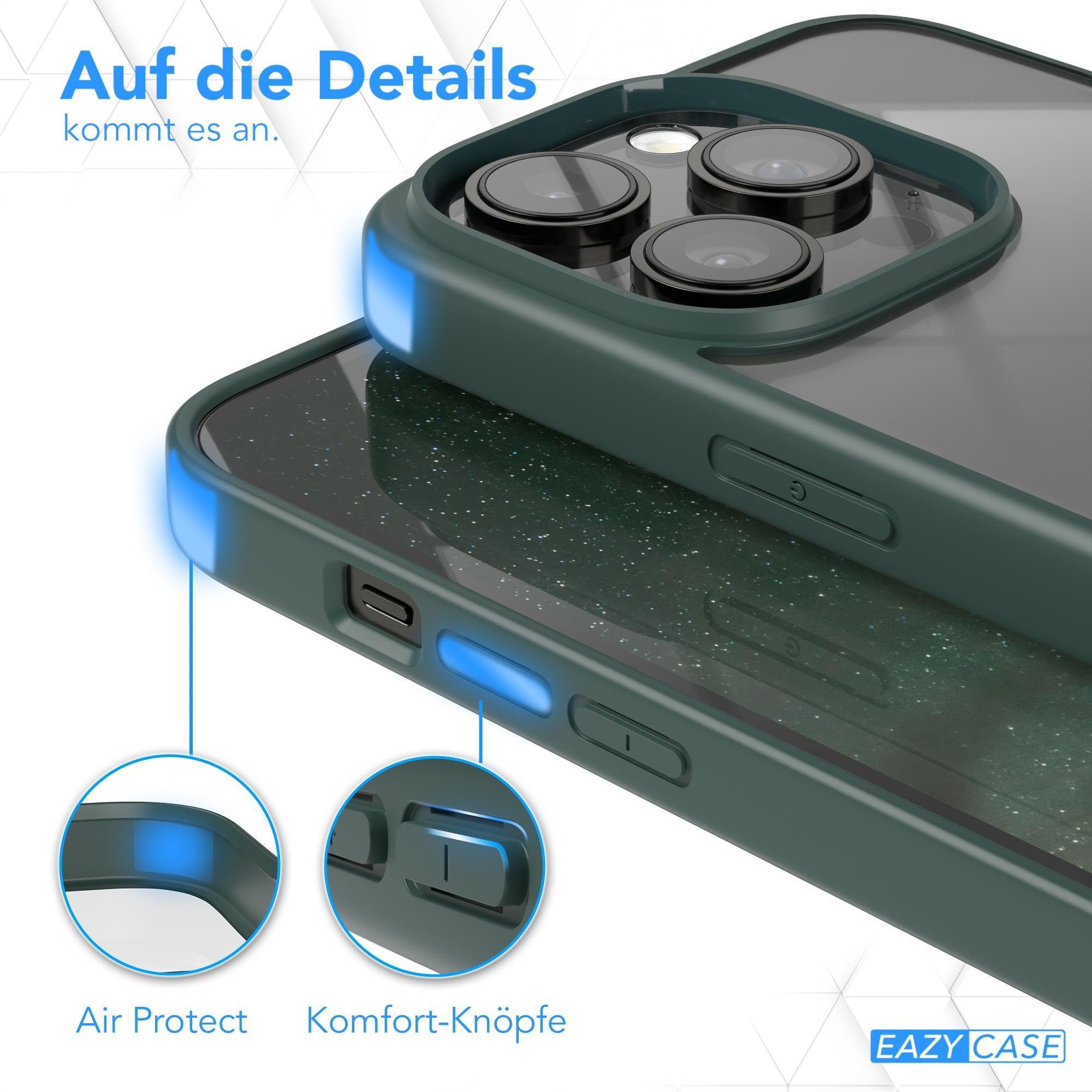 Nahaufnahme von Handyhüllen, die Details mit Knöpfen zeigen, mit Text auf Deutsch.