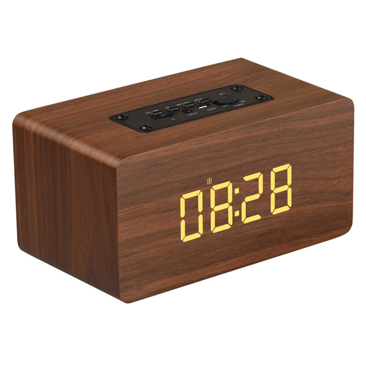 Bluetooth BRIGHTAKE Uhrfunktion Holzdesign & Bluetooth-Lautsprecher, Lautsprecher - Gelb Alarm - Wecker