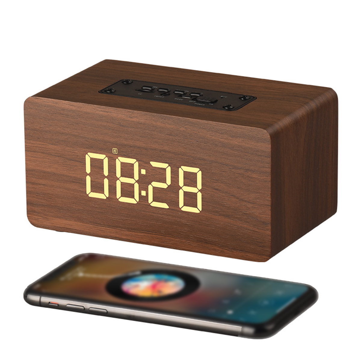 Bluetooth Alarm Lautsprecher Holzdesign - BRIGHTAKE Bluetooth-Lautsprecher, - Braun & Uhrfunktion Wecker