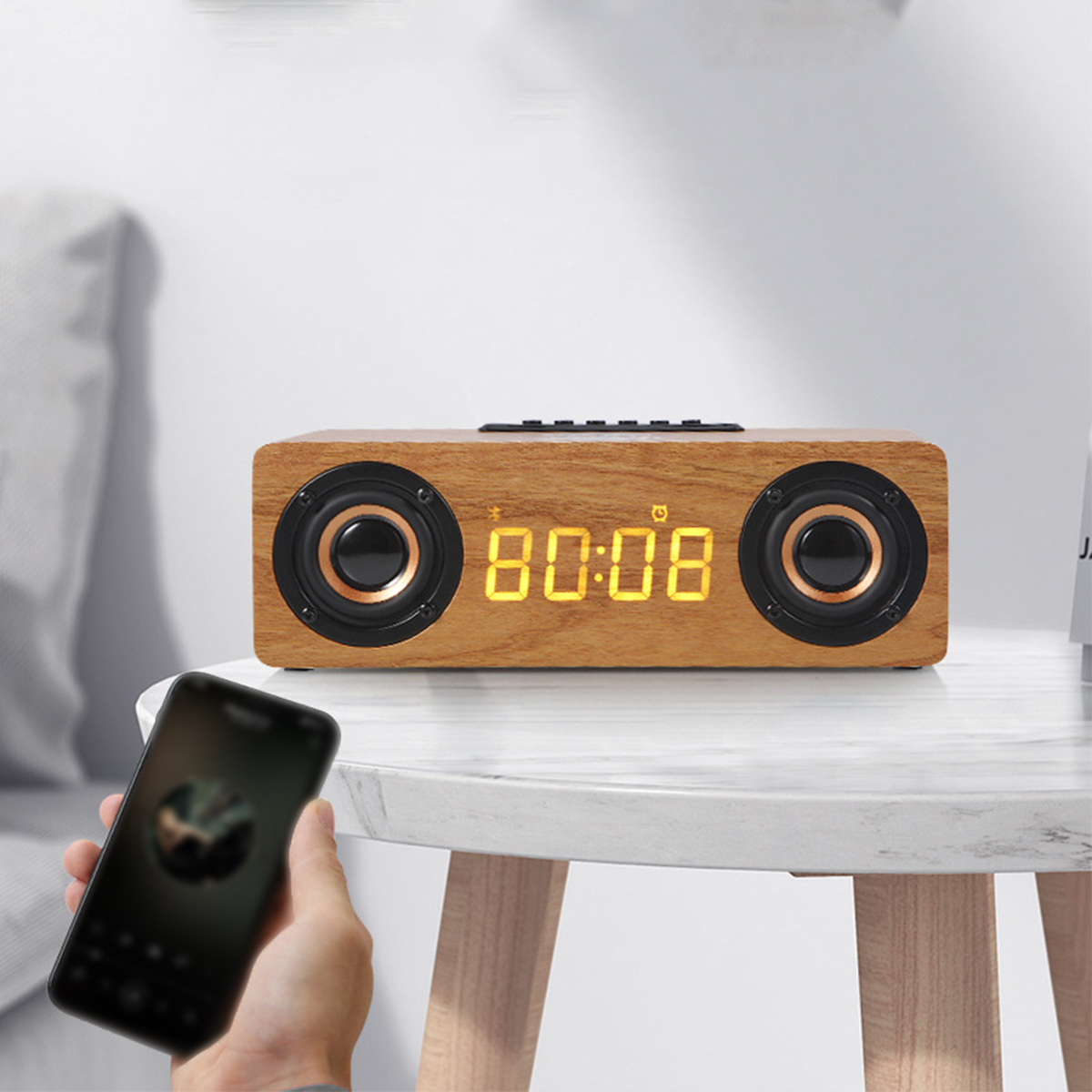 Clock - - Bluetooth Holzdesign Charging Gelb Bluetooth-Lautsprecher, USB BRIGHTAKE TF-Kartenunterstützung & Lautsprecher Wireless