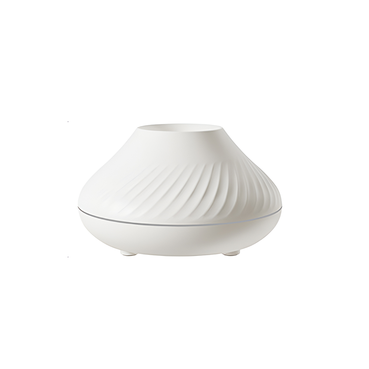 Weißer Diffusor mit Wellendesign. Silberne Zierleiste um die Basis.