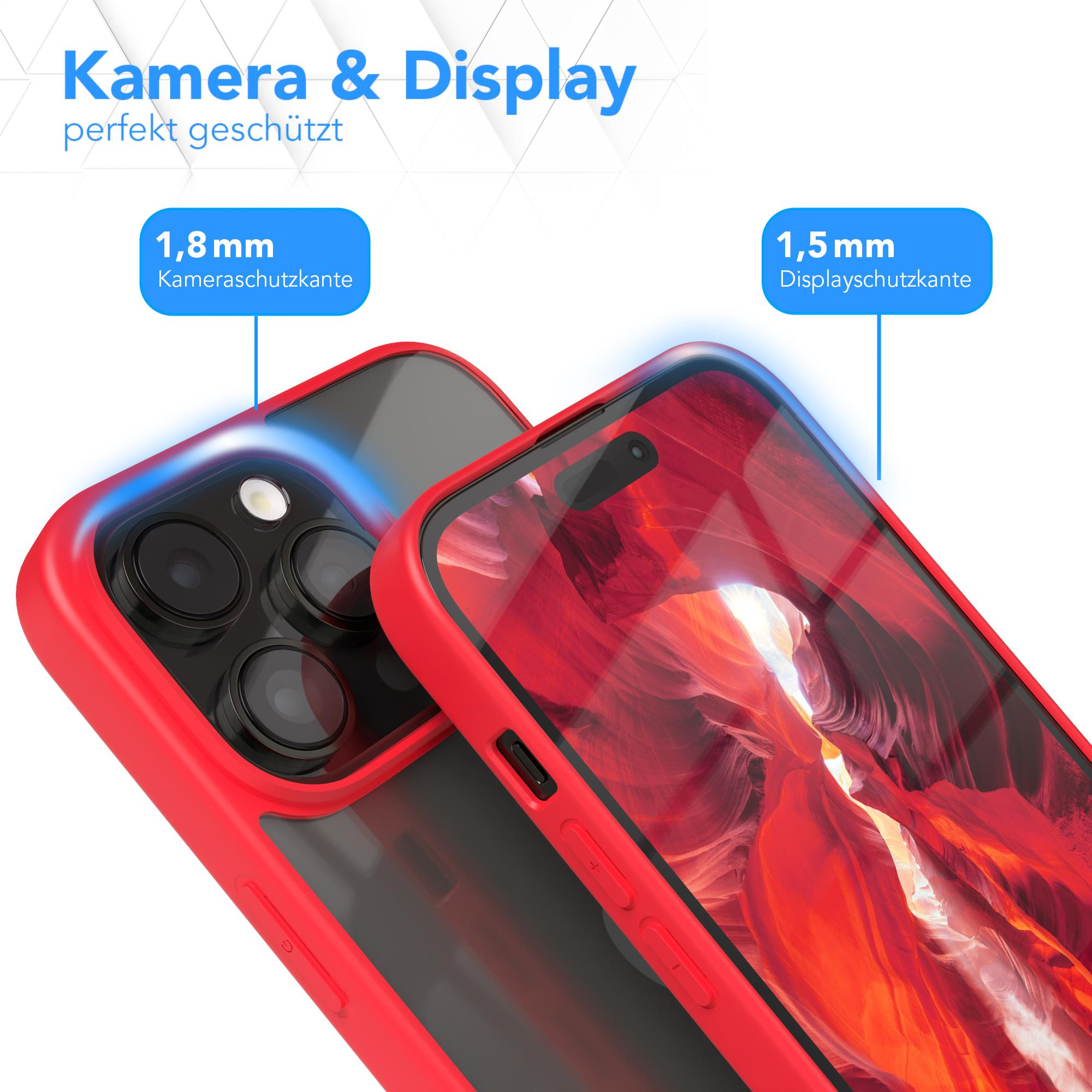 Zwei Telefone in Hüllen. Eines rot, eines schwarz. Zeigt Kamera- und Displayschutz.