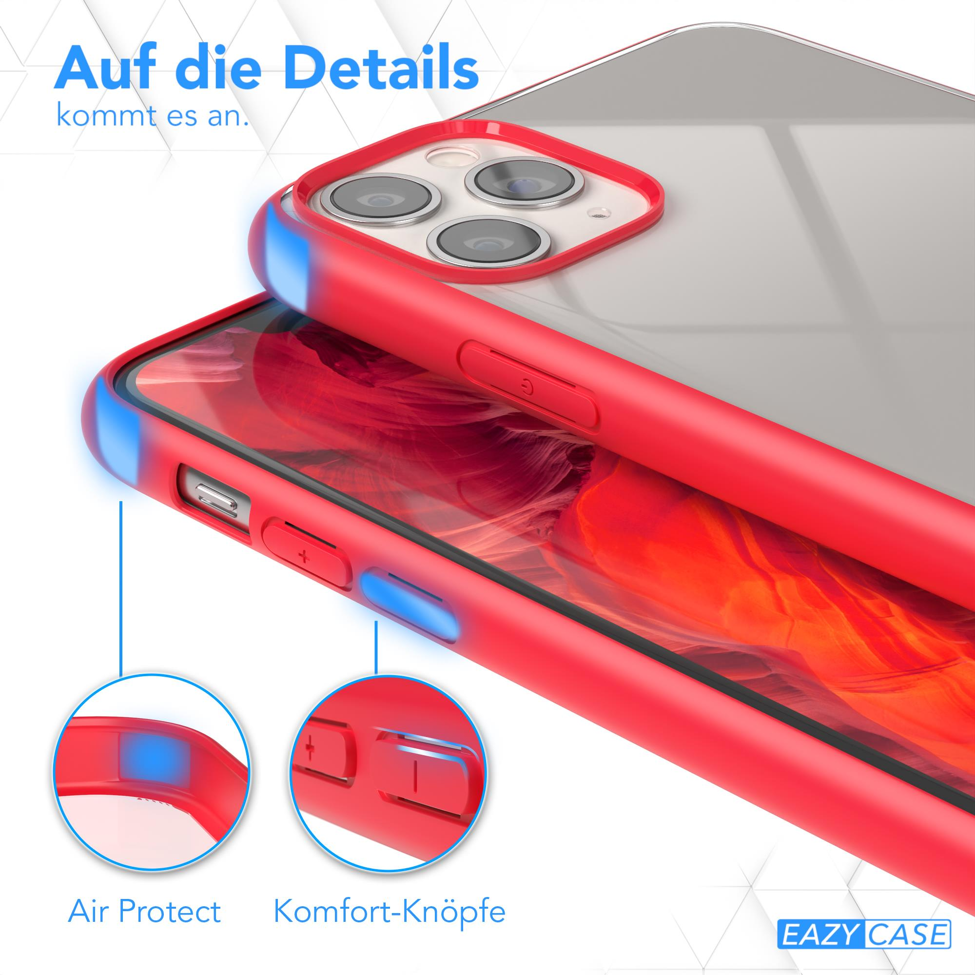 Rote Handyhülle mit blauen Akzenten, zeigt Luftschutz und Komforttasten.